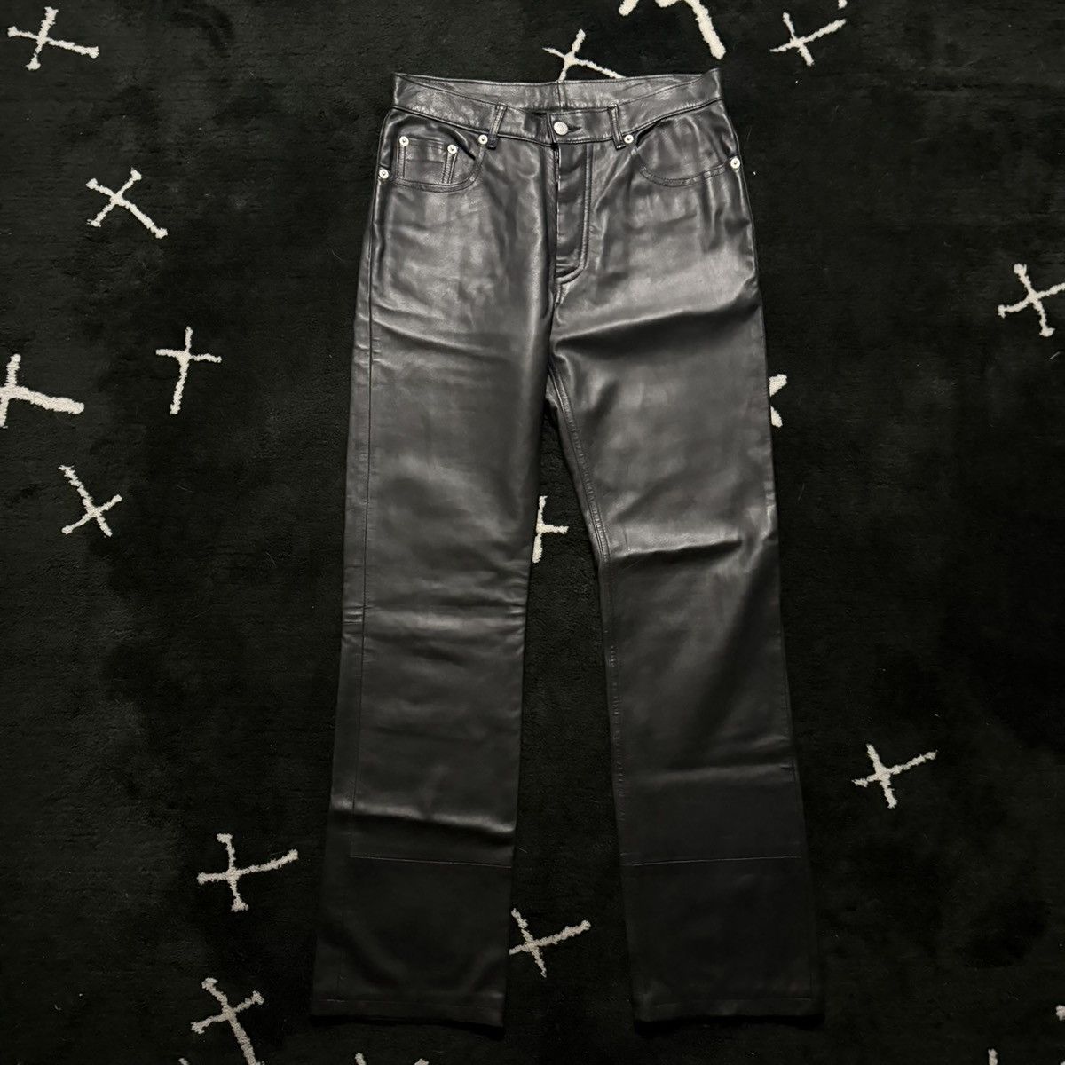 Helmut Lang AW99 - Black Leather Pants Size US 30 / EU 46 - 1 Thumbnail