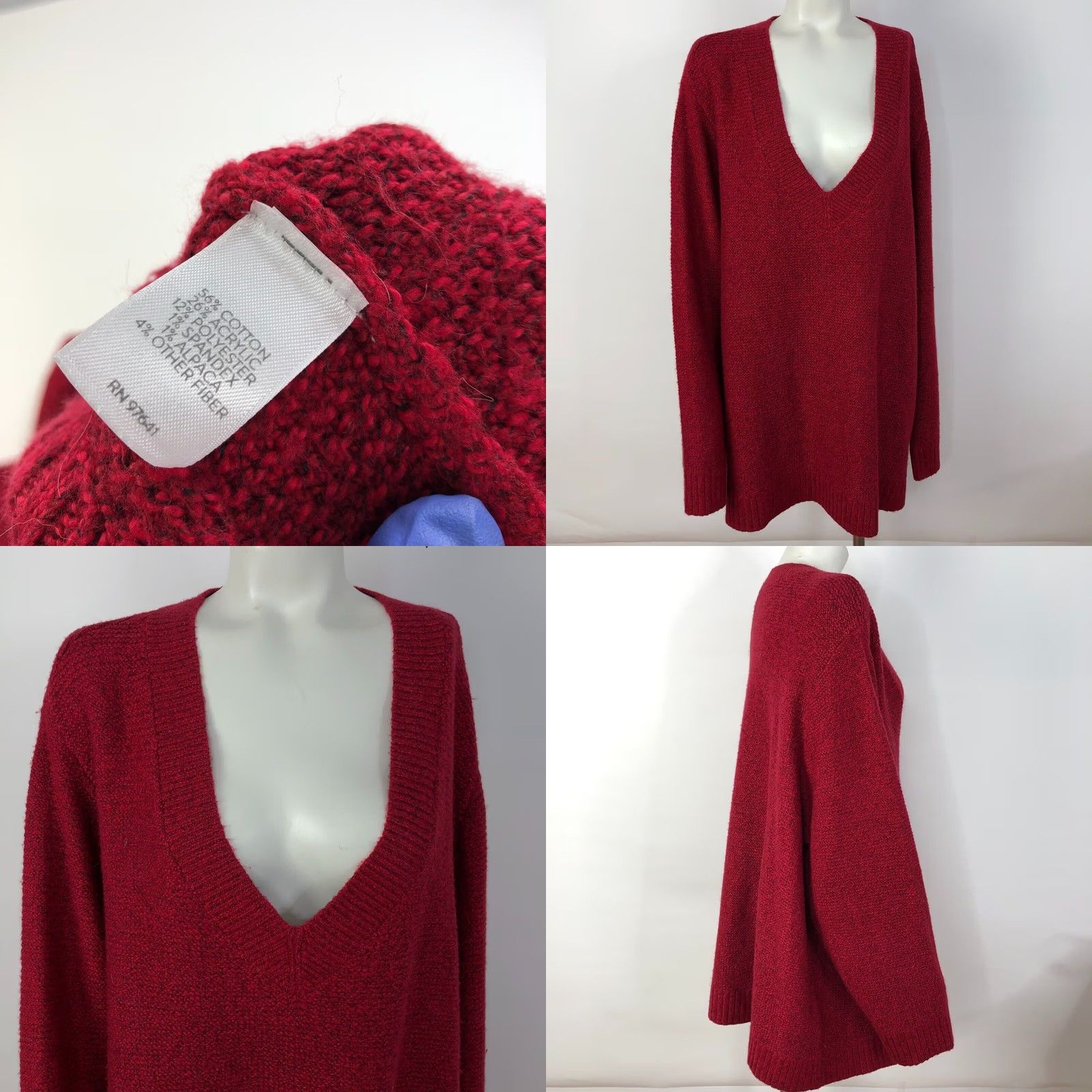 J. Jill J. Jill 4X Knit Relaxed Women's Deep V-Neck Pullover Boxy Sweater Red Size XXL / US 16-18 / IT 52-54 - 9 Thumbnail