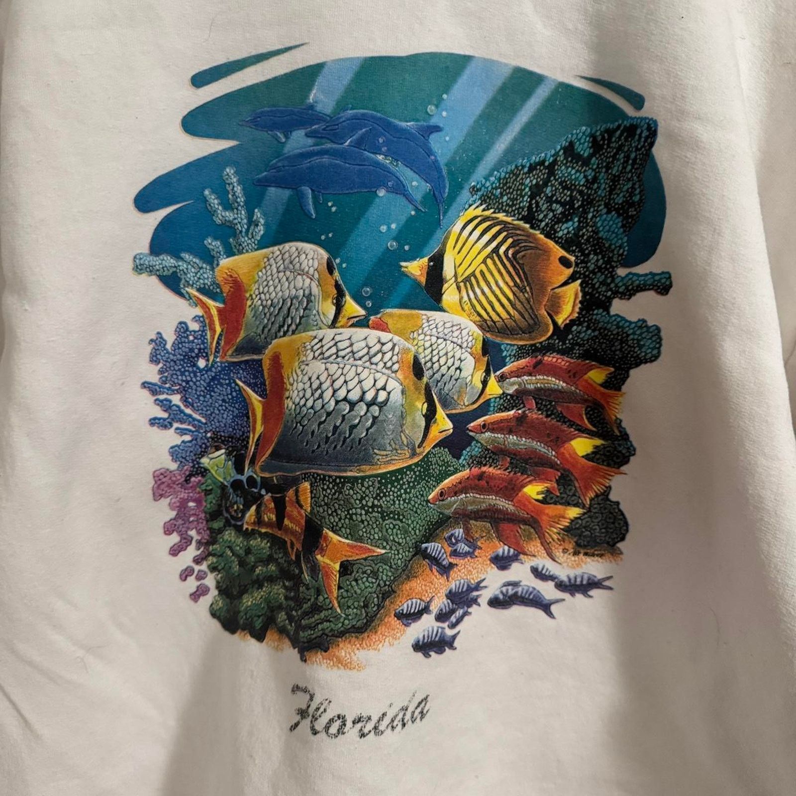 Gildan Florida Ocean Fish Tropical Sweatshirt Vintage Crewneck Size L / US 10 / IT 46 - 2 Thumbnail