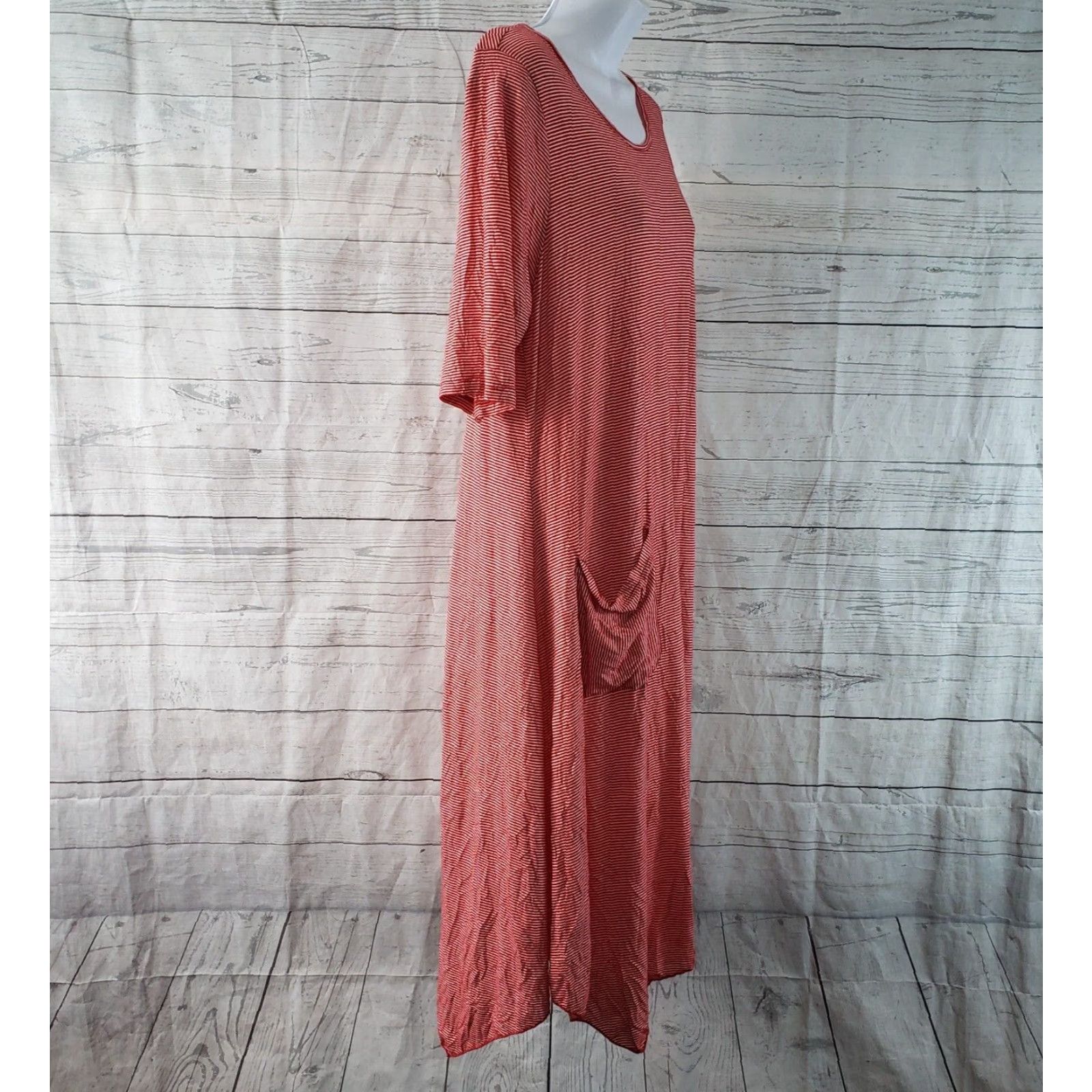 Vintage Comfy USA Womens Dress Sz Medium Red White Stripe Pocket Knit T-Shirt Dress Casual Size M / US 6-8 / IT 42-44 - 3 Thumbnail