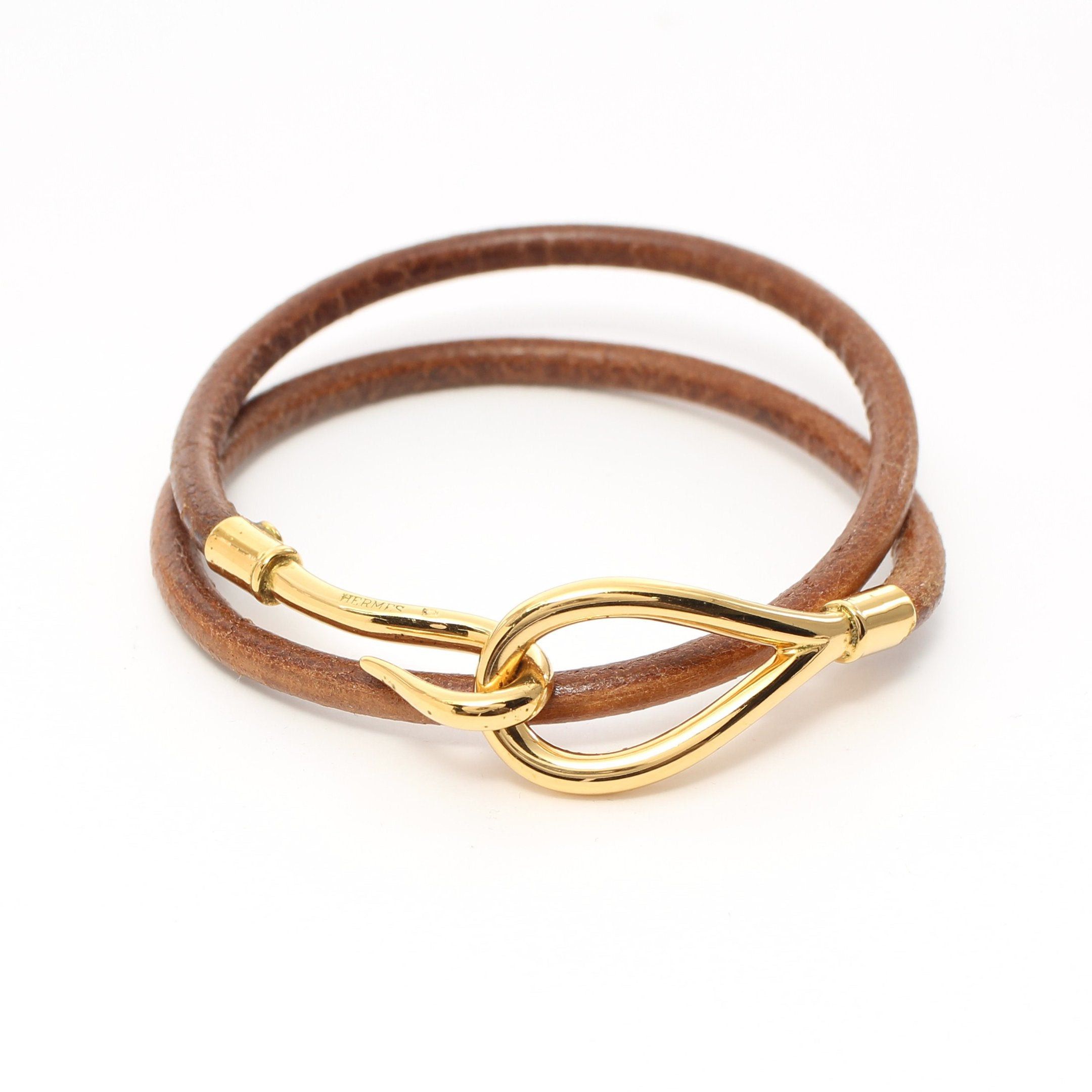 image of Hermes Jumbo Choker Bracelet Leather Gp Brown Gold, Women's