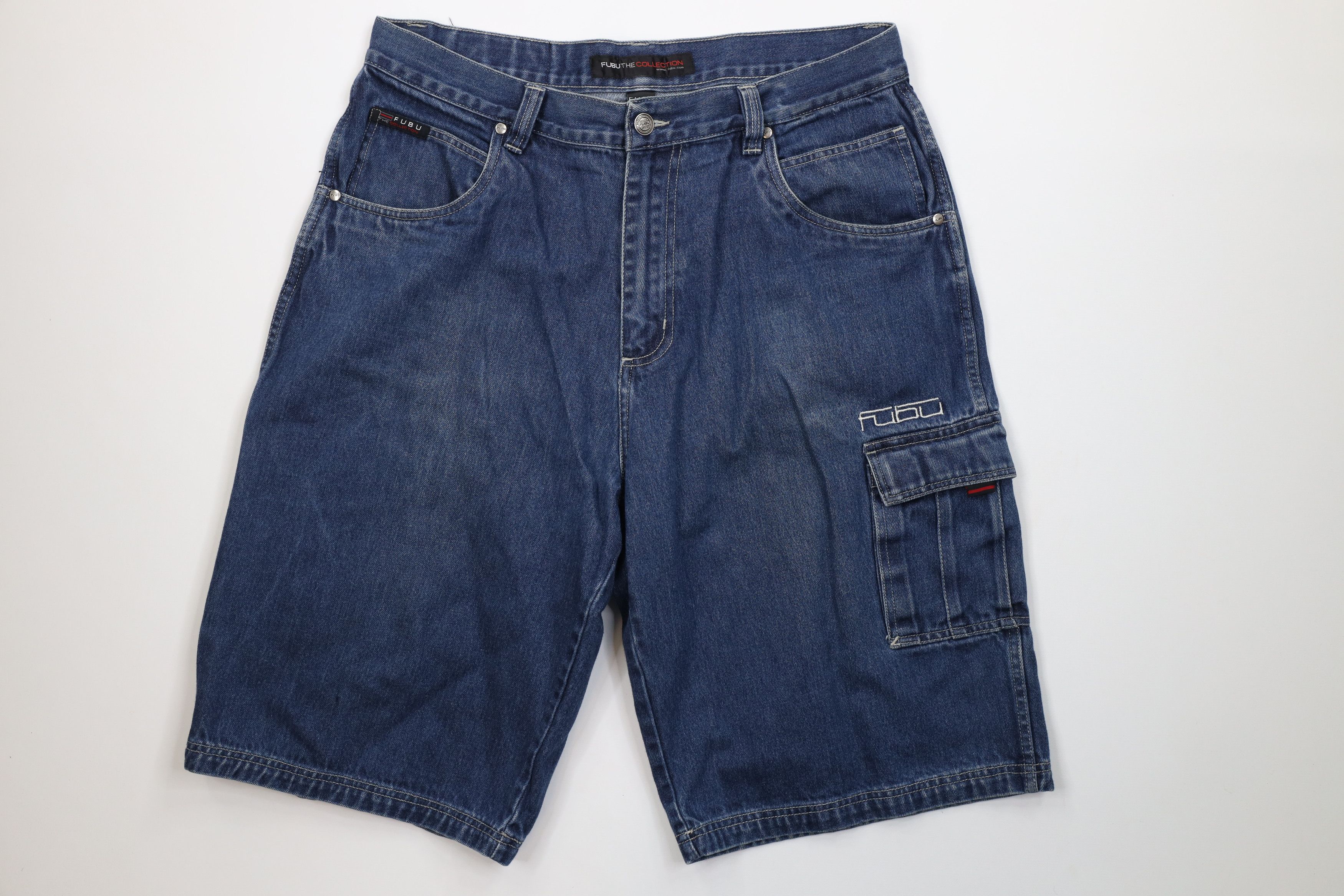 Fubu Vintage 90s Y2K FUBU Spell Out Baggy Denim Cargo Shorts Blue Size US 38 / EU 54 - 1 Thumbnail