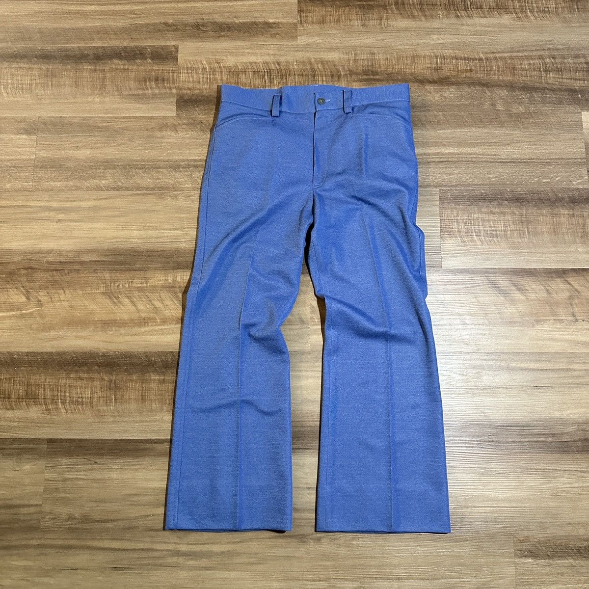 Vintage 1960s Custom Made Bell Bottom Pants 32” x 26” Blue Polyester Size US 32 / EU 48 - 2 Thumbnail