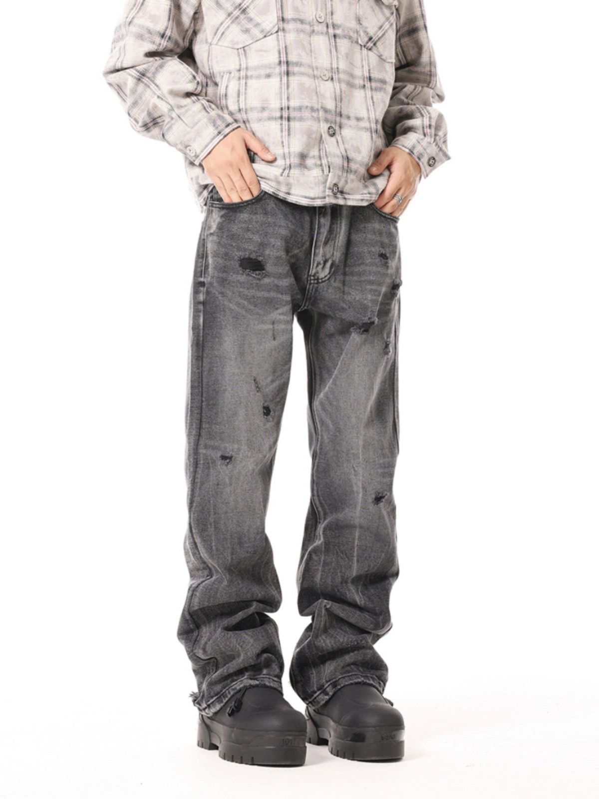 ripped damaged washed faded bootcut jeans