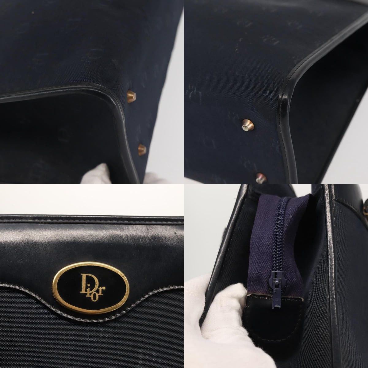 Dior DIOR Honeycomb Canvas Hand Bag Navy Gold Size ONE SIZE - 11 Thumbnail