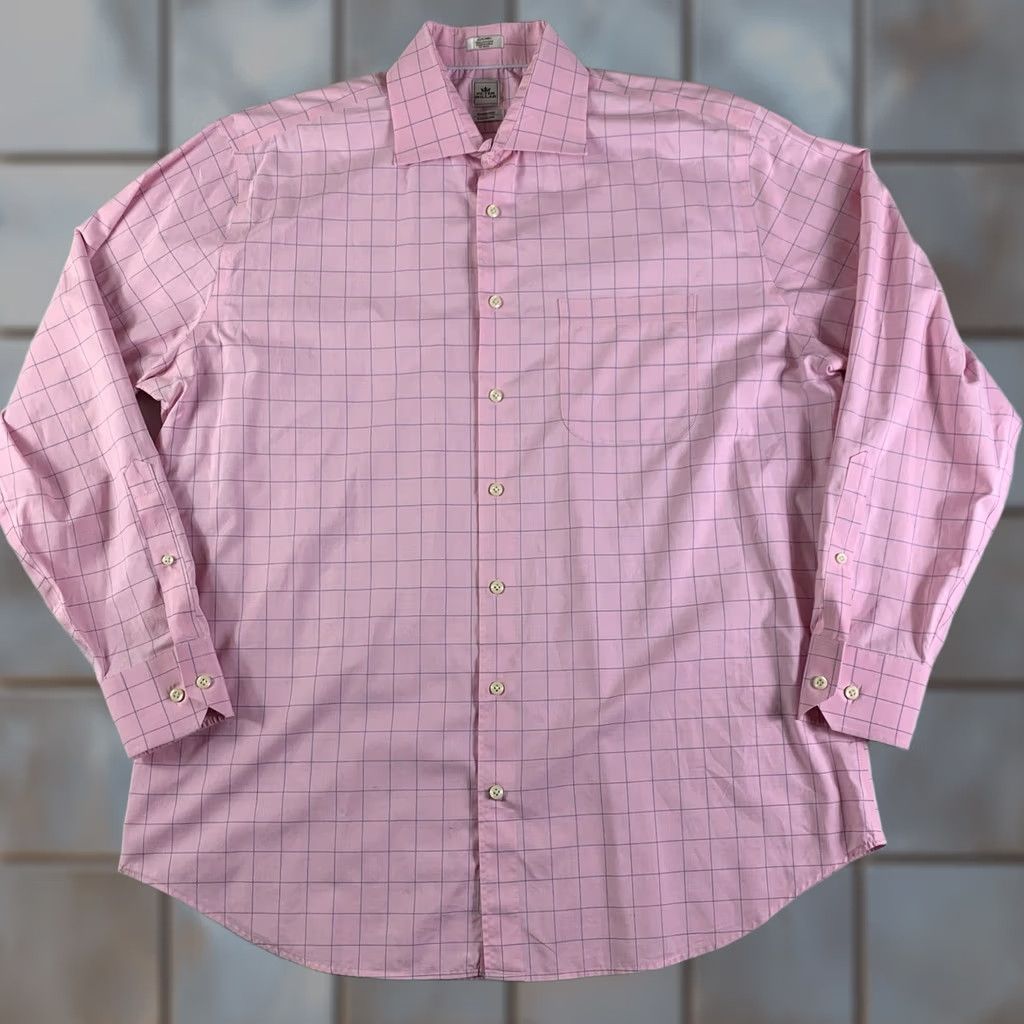 Peter Millar Peter Millar Button Up Shirt Mens 17 Long Pink White Windowpane Nanoluxe Nanoluxe Button-Up Shirt Regular Size 17 Pink Windowpane Mens Constants Size US XL / EU 56 / 4 - 1 Thumbnail