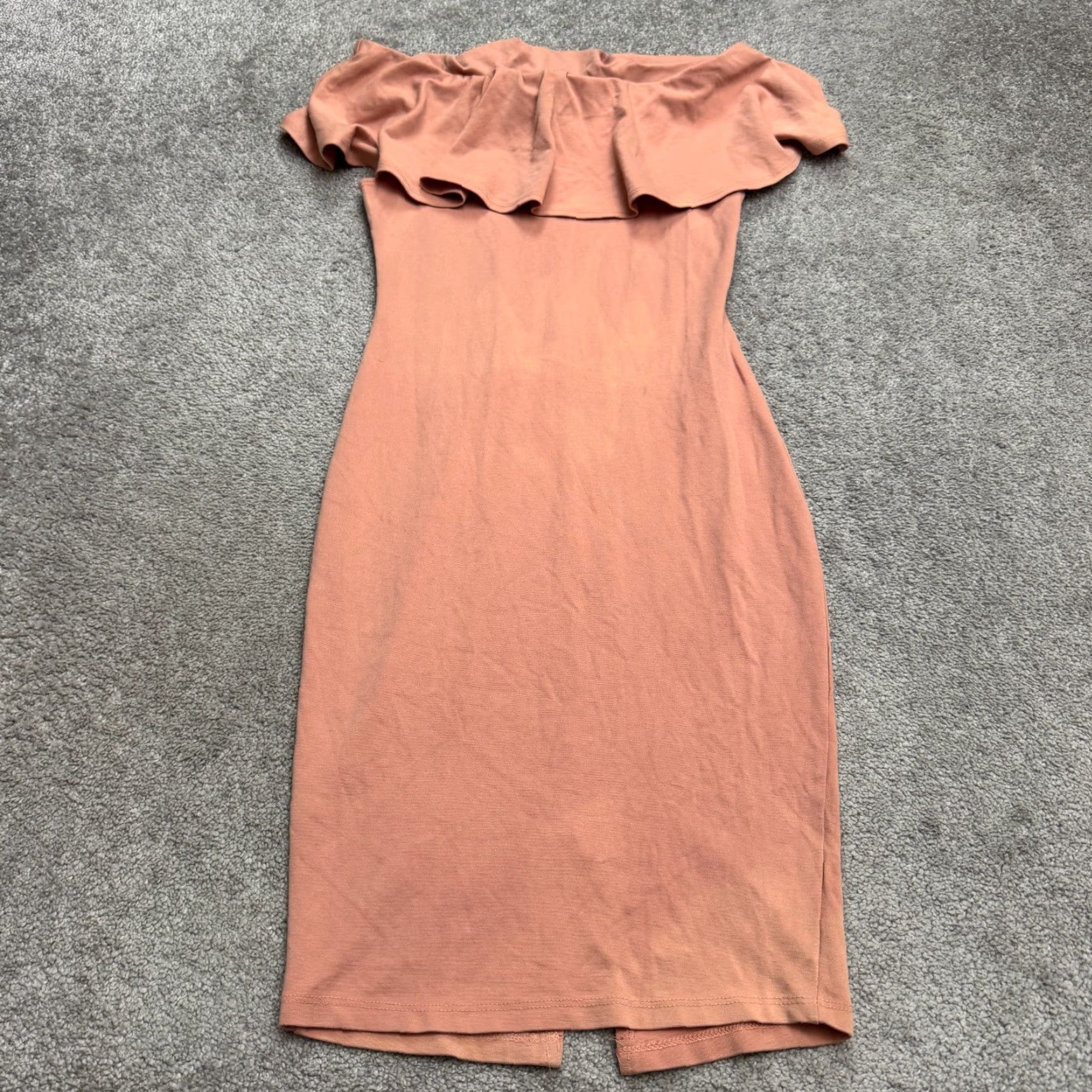 Pinko Privy Dress Womens Medium Pink Off Shoulder Ruffle Bodycon Pencil Midi Stretch Size M / US 6-8 / IT 42-44 - 2 Thumbnail