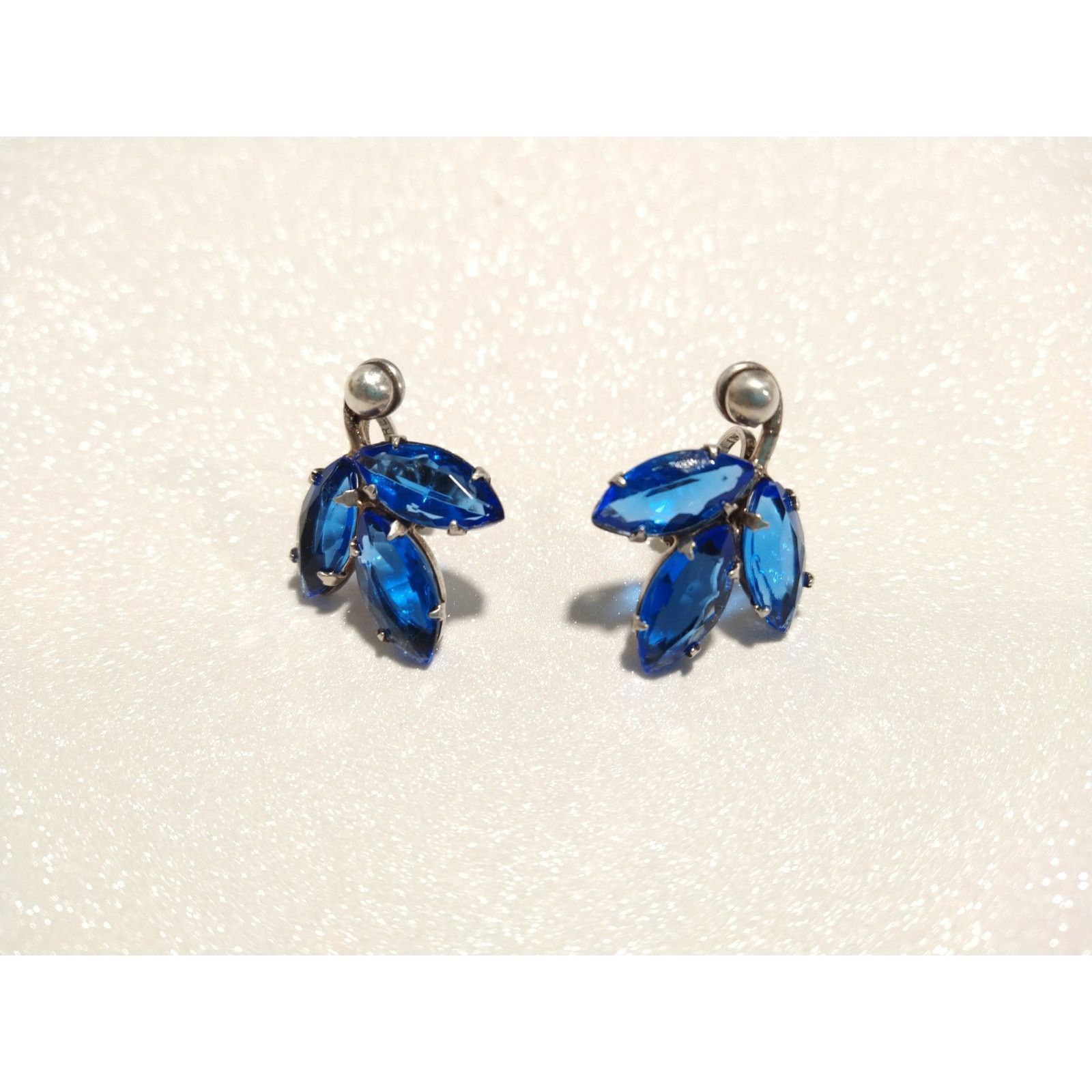 The Unbranded Brand Vintage Blue Crystal Solid Sterling Silver 925 Stud Earrings Size ONE SIZE - 3 Thumbnail