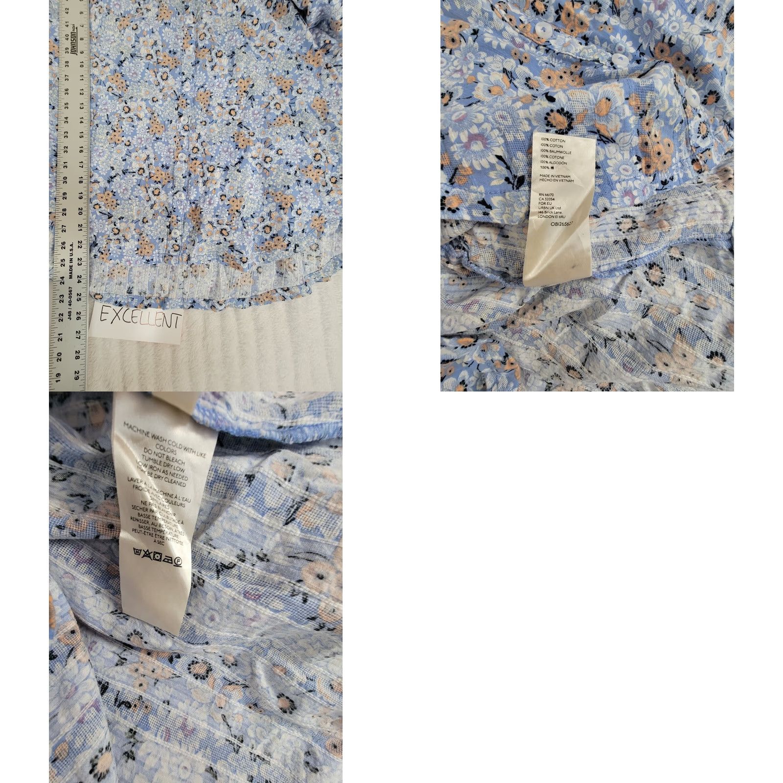 Free People Free People Women Floral Button-Up Puff Sleeve Blouse Small Light Blue Cotton Shirt Womens Size S / US 4 / IT 40 - 8 Thumbnail