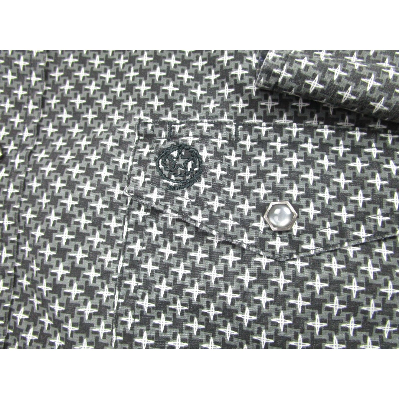 Wrangler Wrangler Shirt Mens 2XL Gray Black Troubadour Cross Geometric Button-Up Western Snap Pockets Embroidered 2XL Mens Size US XXL / EU 58 / 5 - 4 Thumbnail