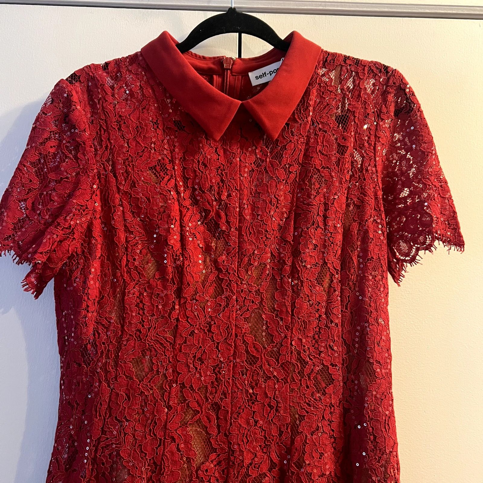 Self-Portrait Women's Red Sequin Lace Mini Dress