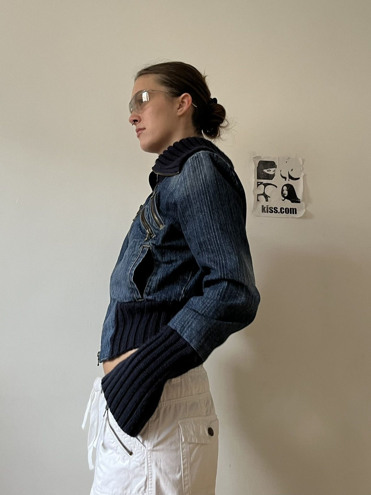 Vintage y2k Denim Bomber Jacket Size M / US 6-8 / IT 42-44 - 2 Thumbnail