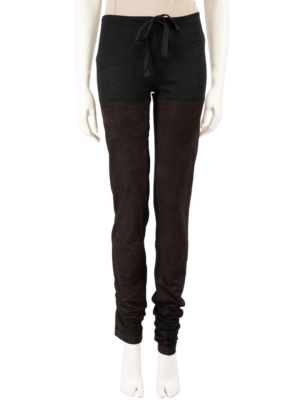 image of Ann Demeulemeester Black Suede Panelled Leggings, Women's (Size 26)