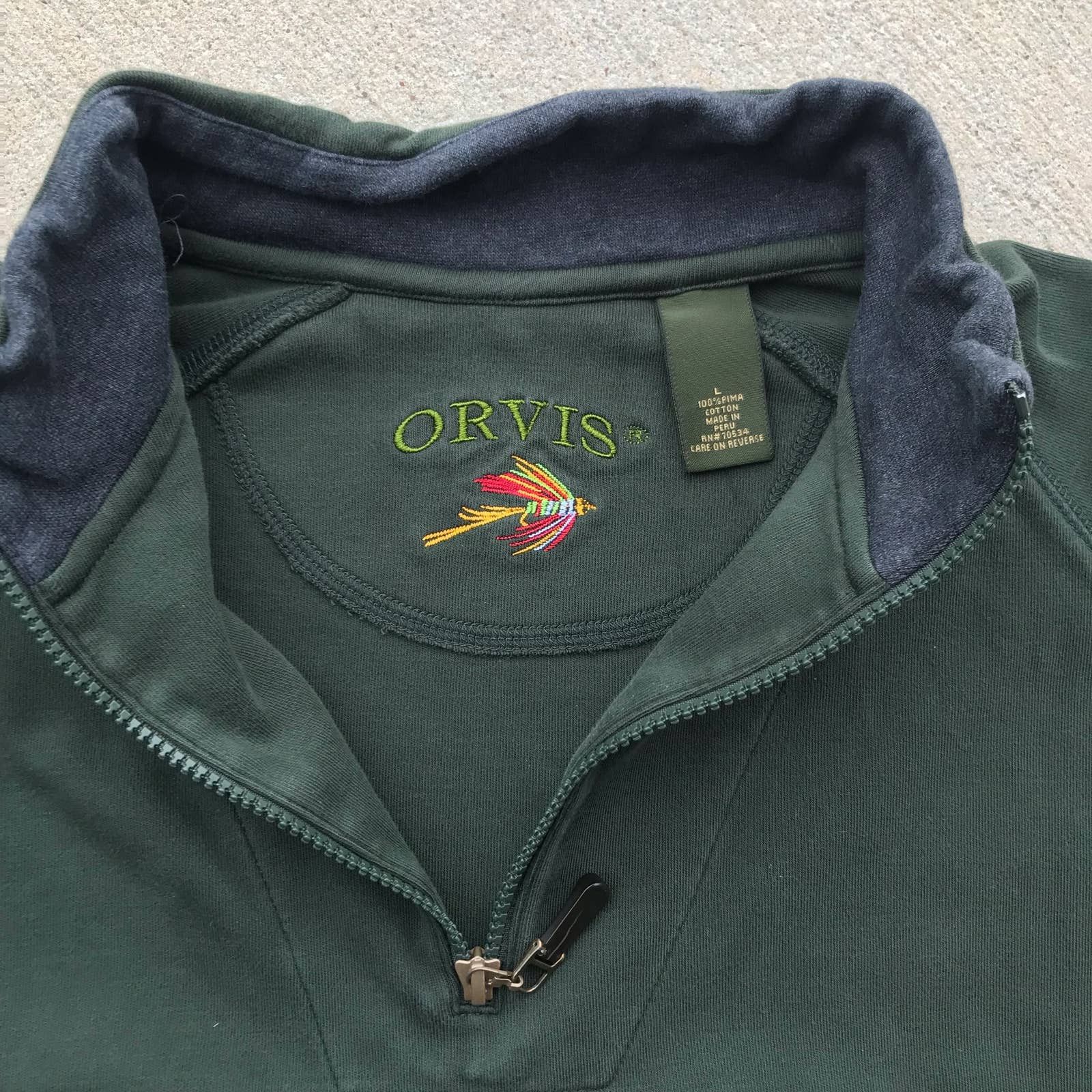 Pull Polaire Orvis Homme Grande Grille Verte - 1/4 Zip - Léger Et Respirant - Taille L