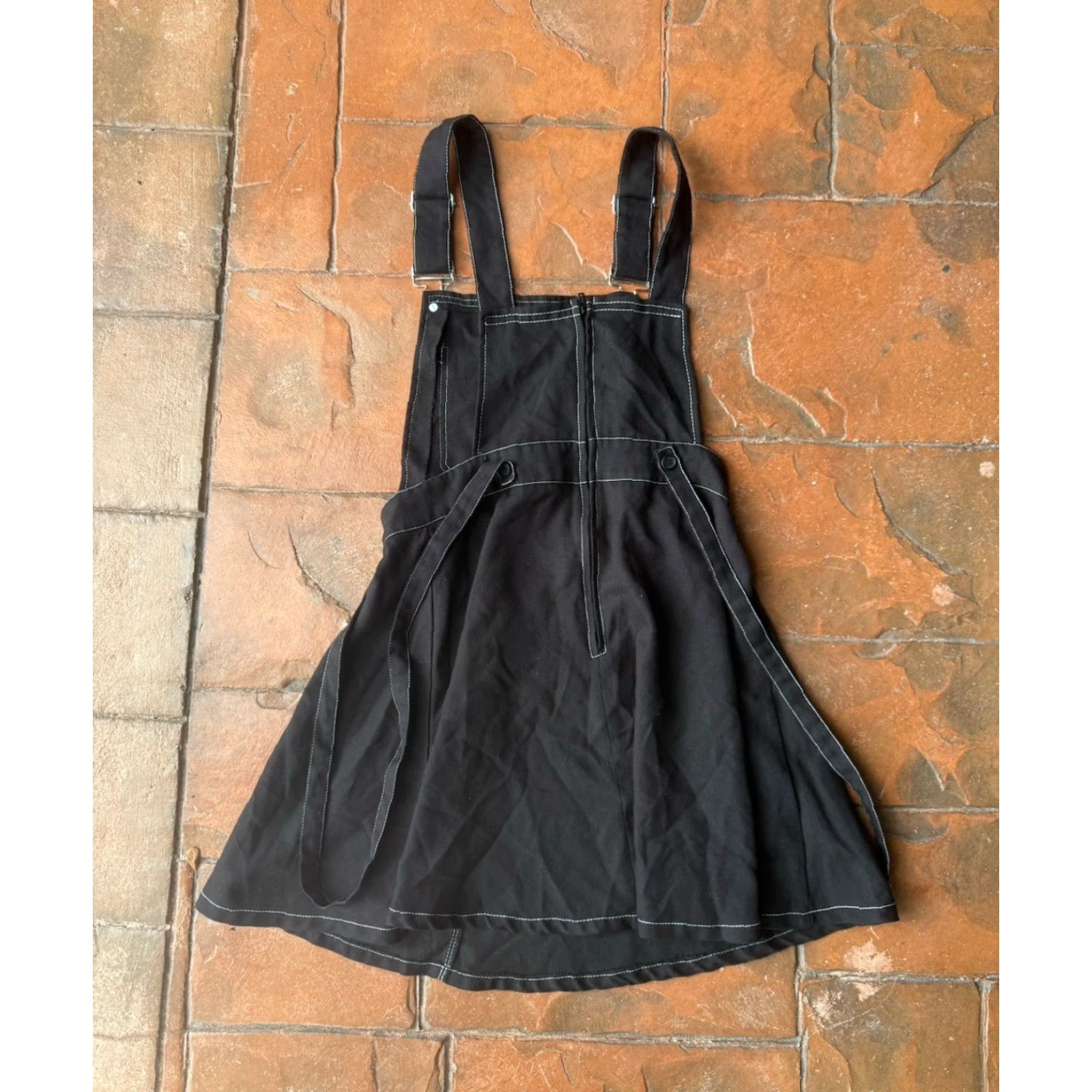 Vintage VINTAGE? No. Royal Bones Daang Goodman Romper Overall Skirt Women's L Black Canvas Logo Punk 90s Styles Womens Size 36" / US 14 / IT 50 - 3 Thumbnail