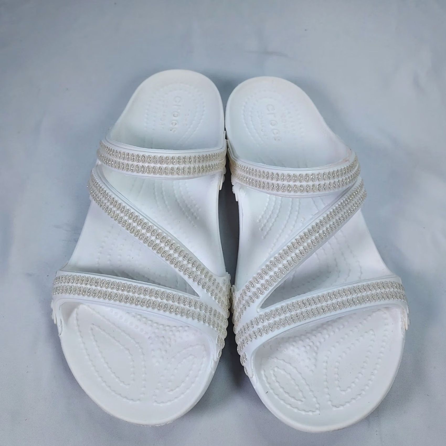 Crocs Crocs Women’s W9 White Bling Rhinestone Comfort Slide Sandals Shoes Flip Flop Casual Summer Womens Size US 7 / IT 37 - 3 Thumbnail