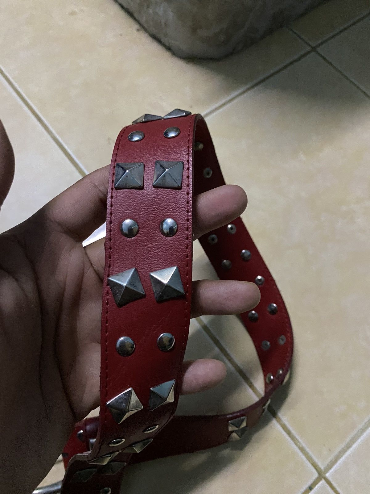 Leather × Vintage Vtg Belt Leather Punk Size 32 - 6 Thumbnail