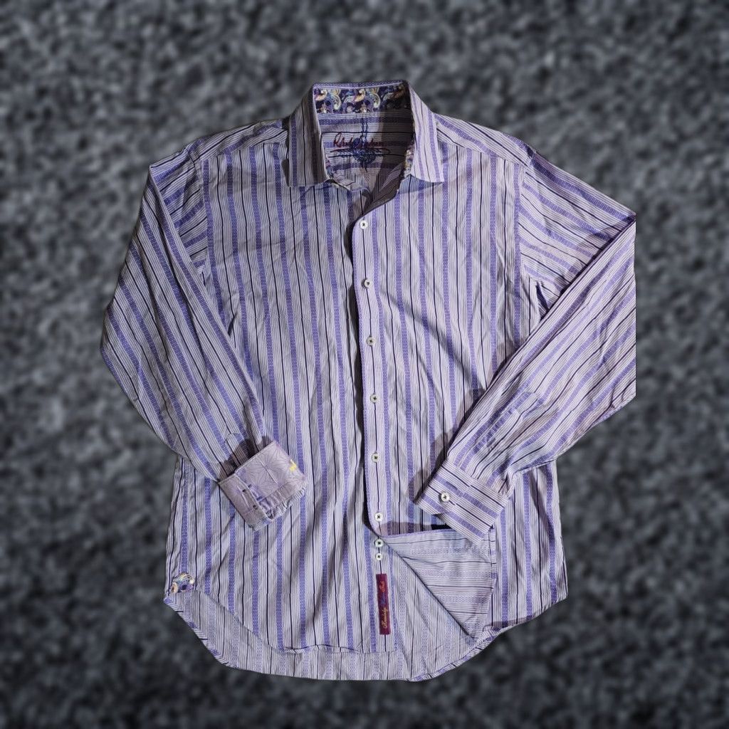 Robert Graham Robert Graham Button-Up Shirt Geometric Filp Cuff Floral Paisley Lavender Sz Med Size US M / EU 48-50 / 2 - 1 Thumbnail