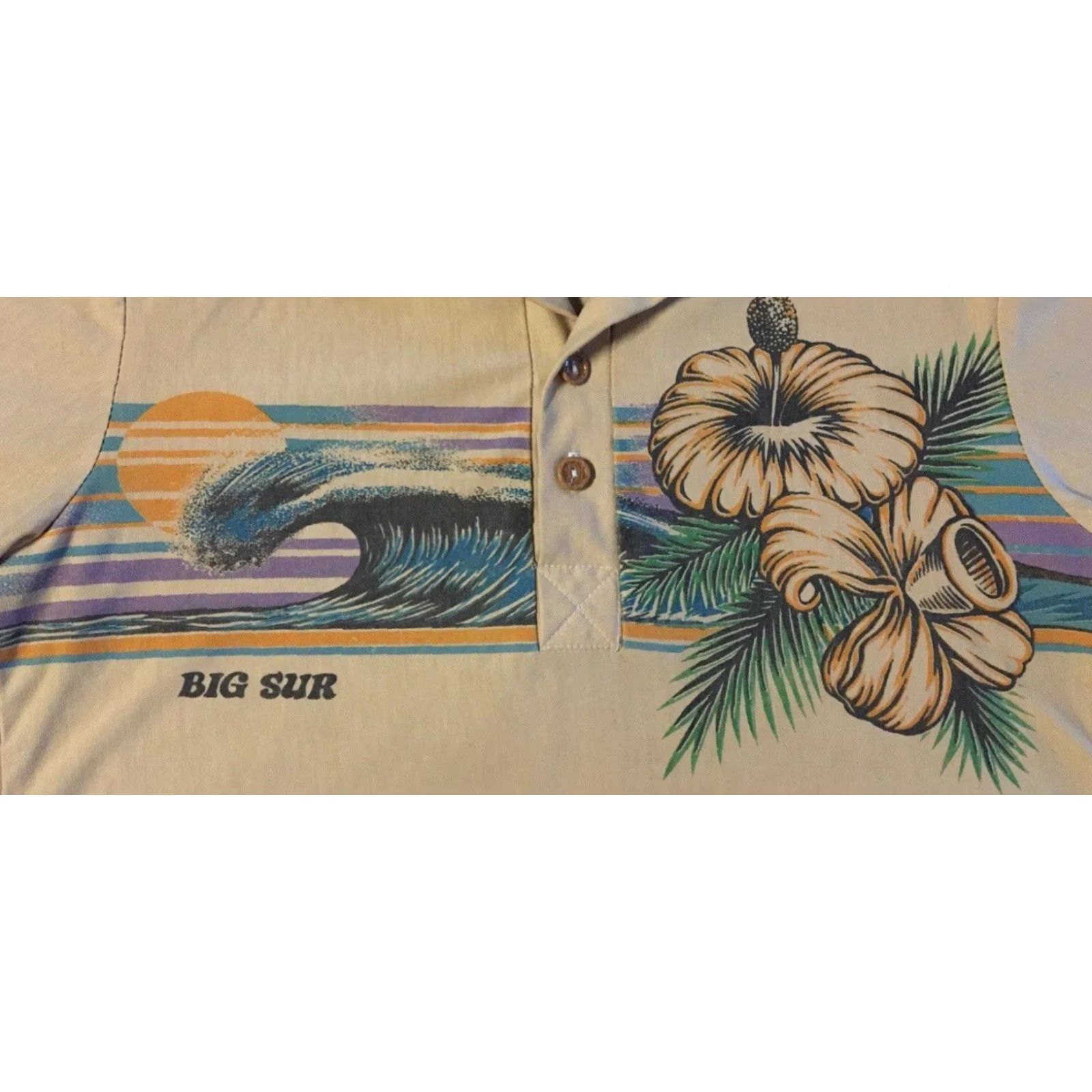 Vintage VINTAGE Big Sur Polo Shirt S USA Surf Beach Wave Grunge Hawaii Sunset 70s Faded Single Stitch Beige Mens Short Sleeve Button-Up Size US S / EU 44-46 / 1 - 2 Thumbnail