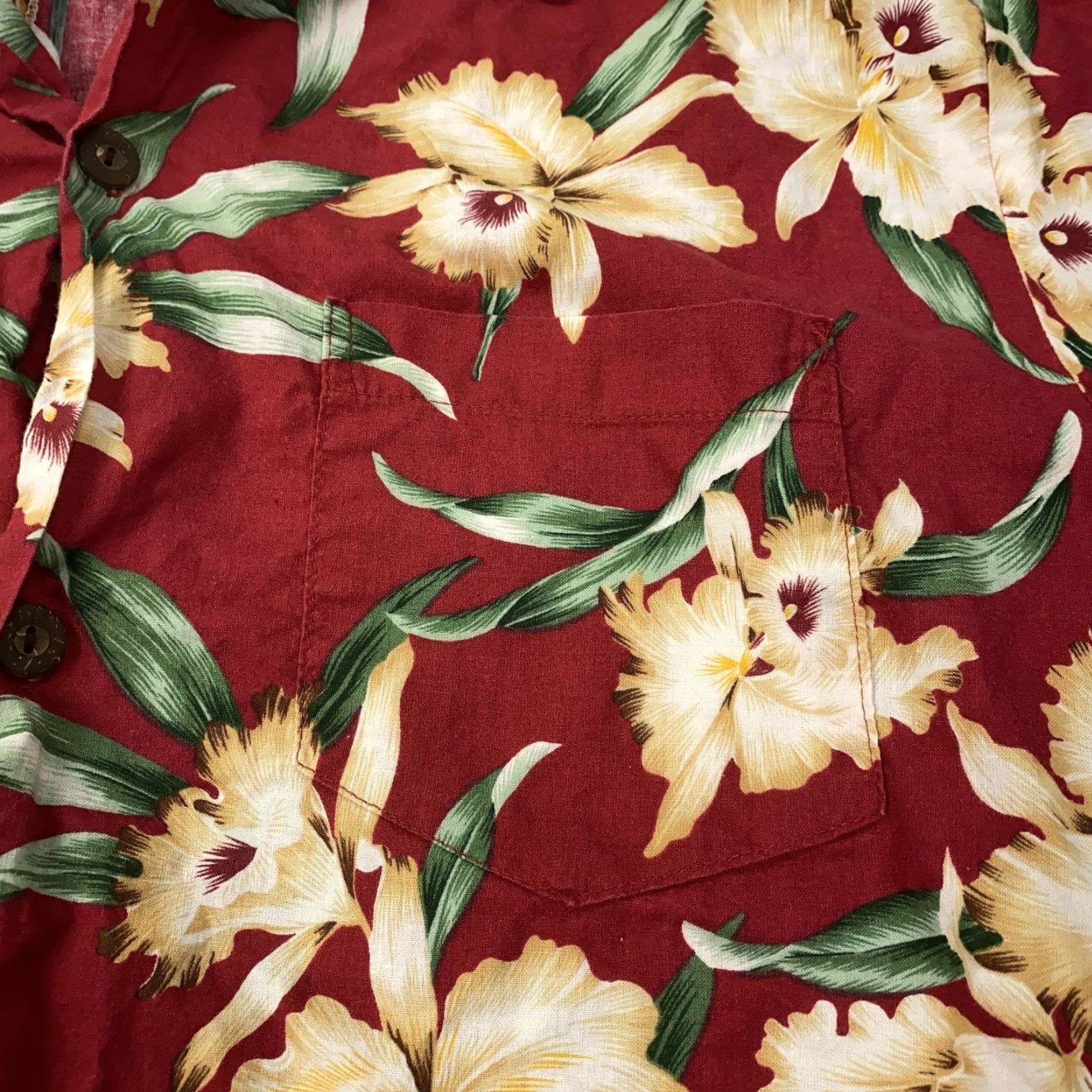 ALOHAS VINTAGE Howie Hawaiian Shirt Mens Large Short Sleeve Aloha Floral Cotton Tropical Red Yellow Orchid 90s Mens Size US L / EU 52-54 / 3 - 2 Thumbnail