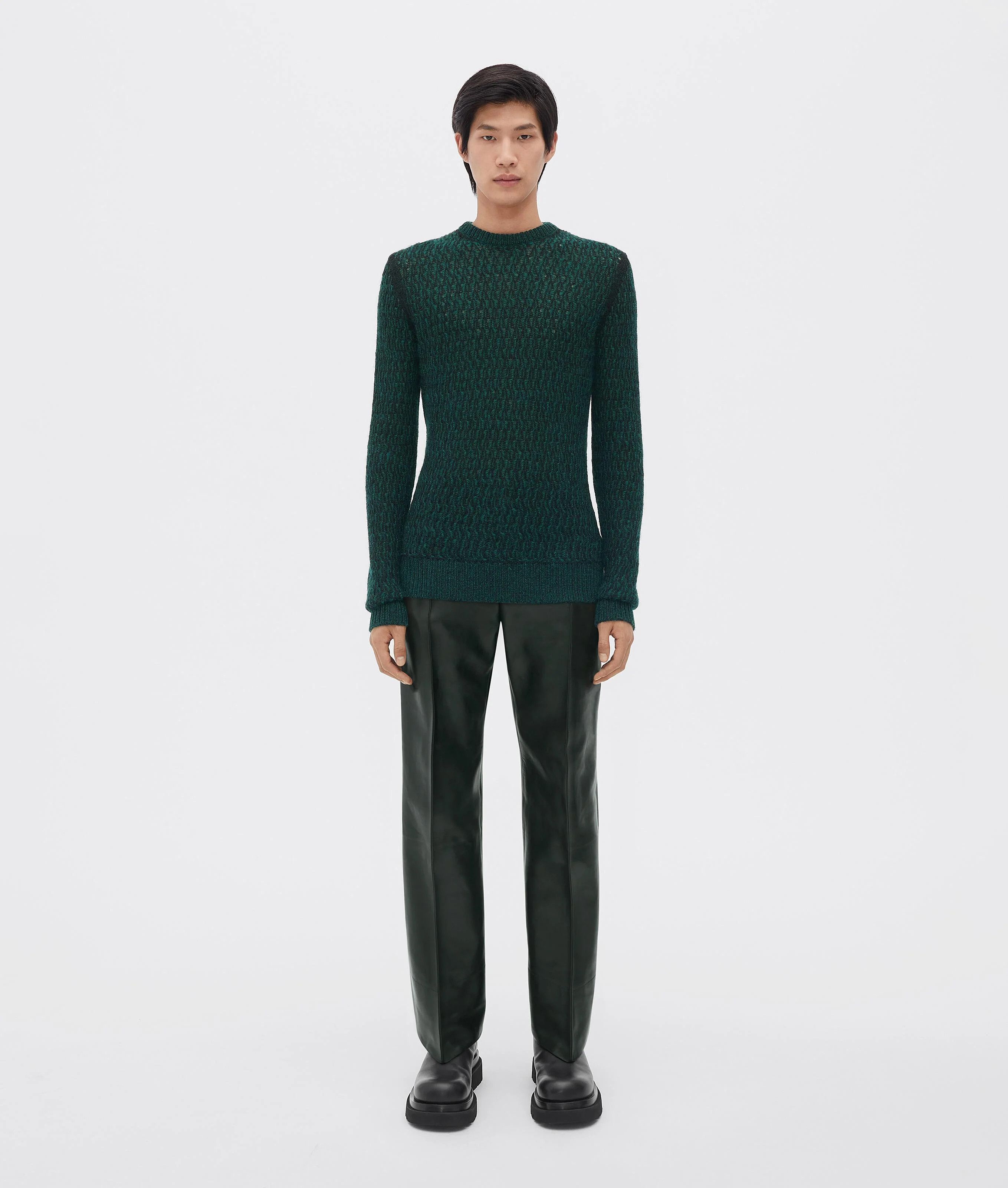 o1loc1c0324 720826 Wool Mohair Lace Effect Jumper in Green