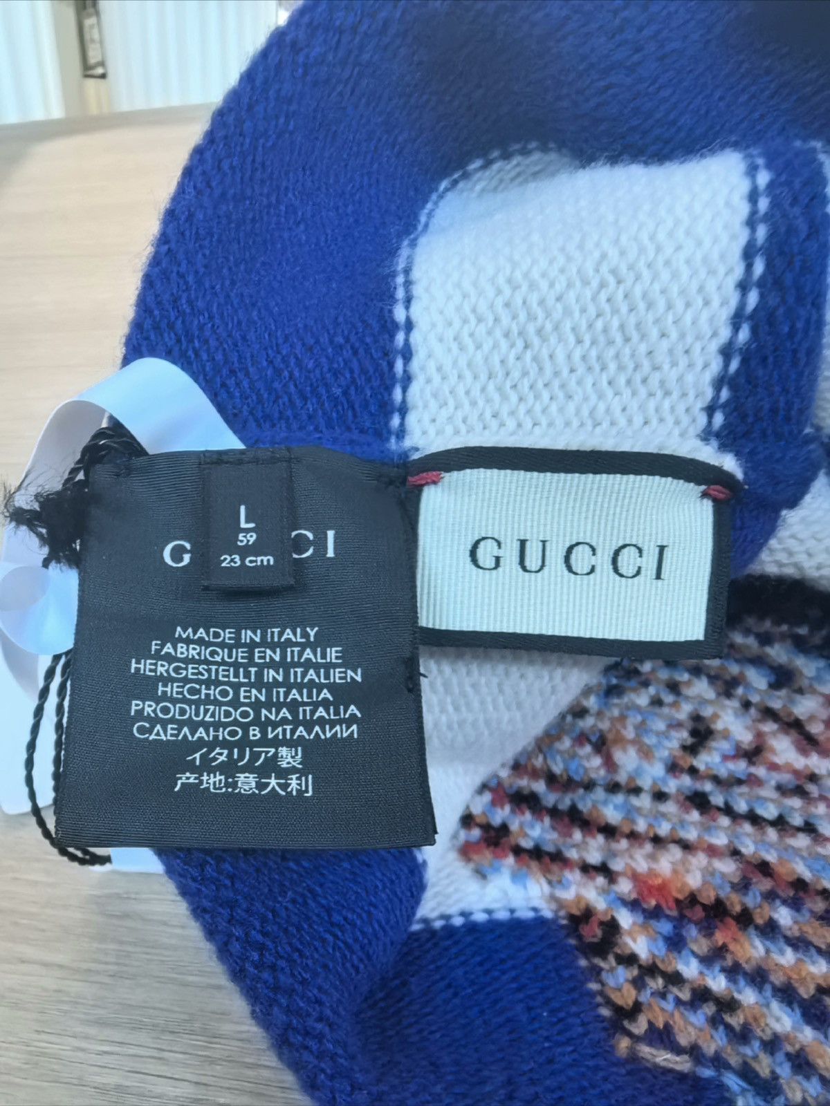 Gucci Gucci Blue Striped Wool Knit Beanie Hat with Tiger Head Size ONE SIZE - 4 Thumbnail