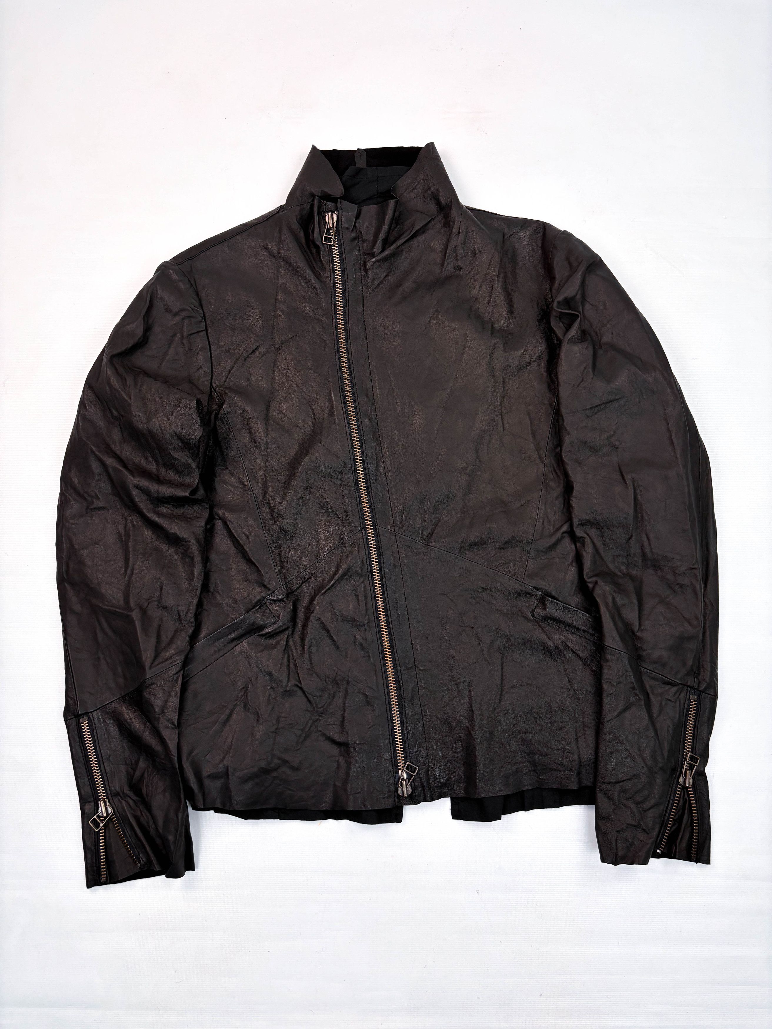 image of Avant Garde x Leather Jacket Preach Brand Masters Gmbh Diagonal Zip Leather Biker Jacket in Black (