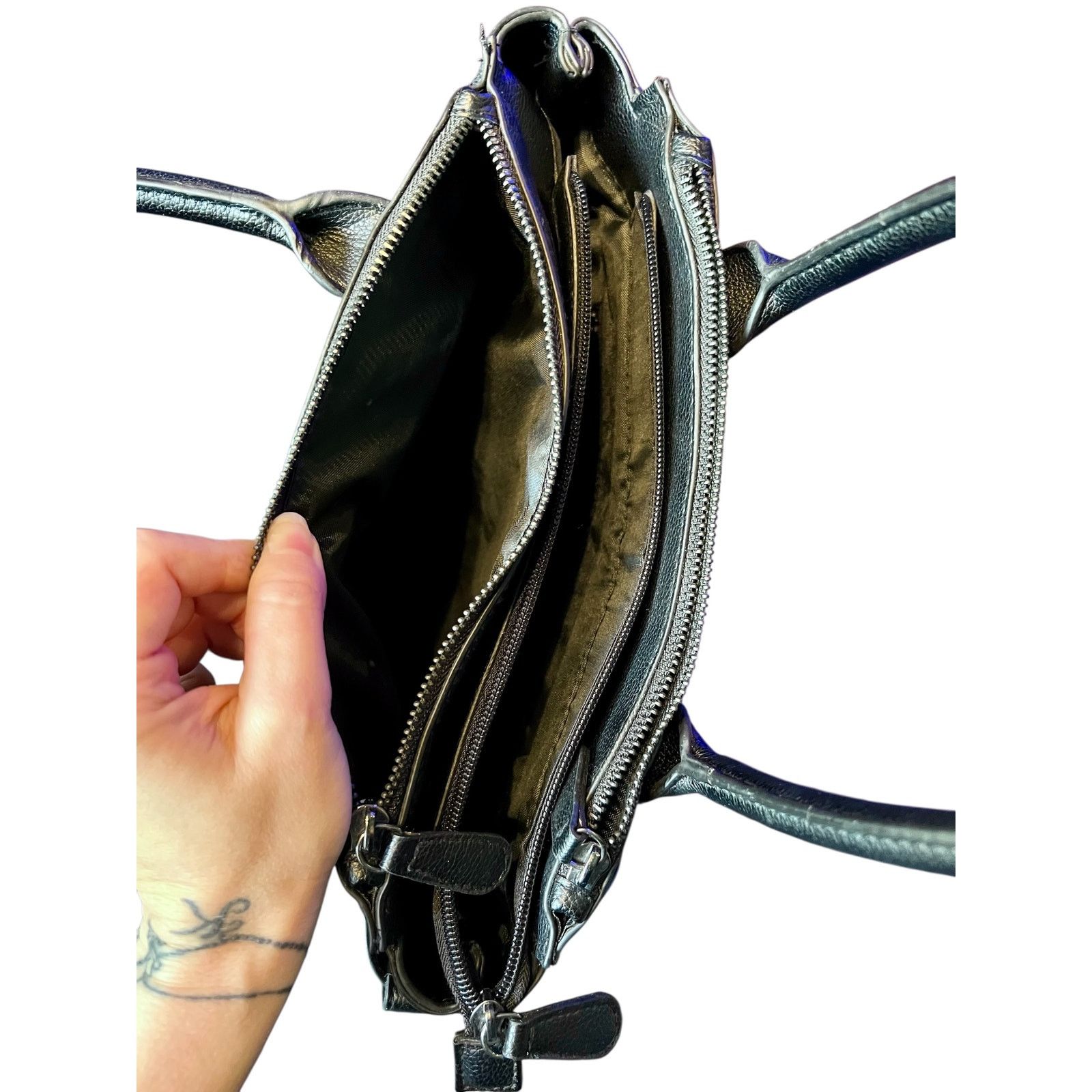 Vintage Structured Black Satchel Purse-Faux Leather-Classic Handbag Size ONE SIZE - 5 Thumbnail