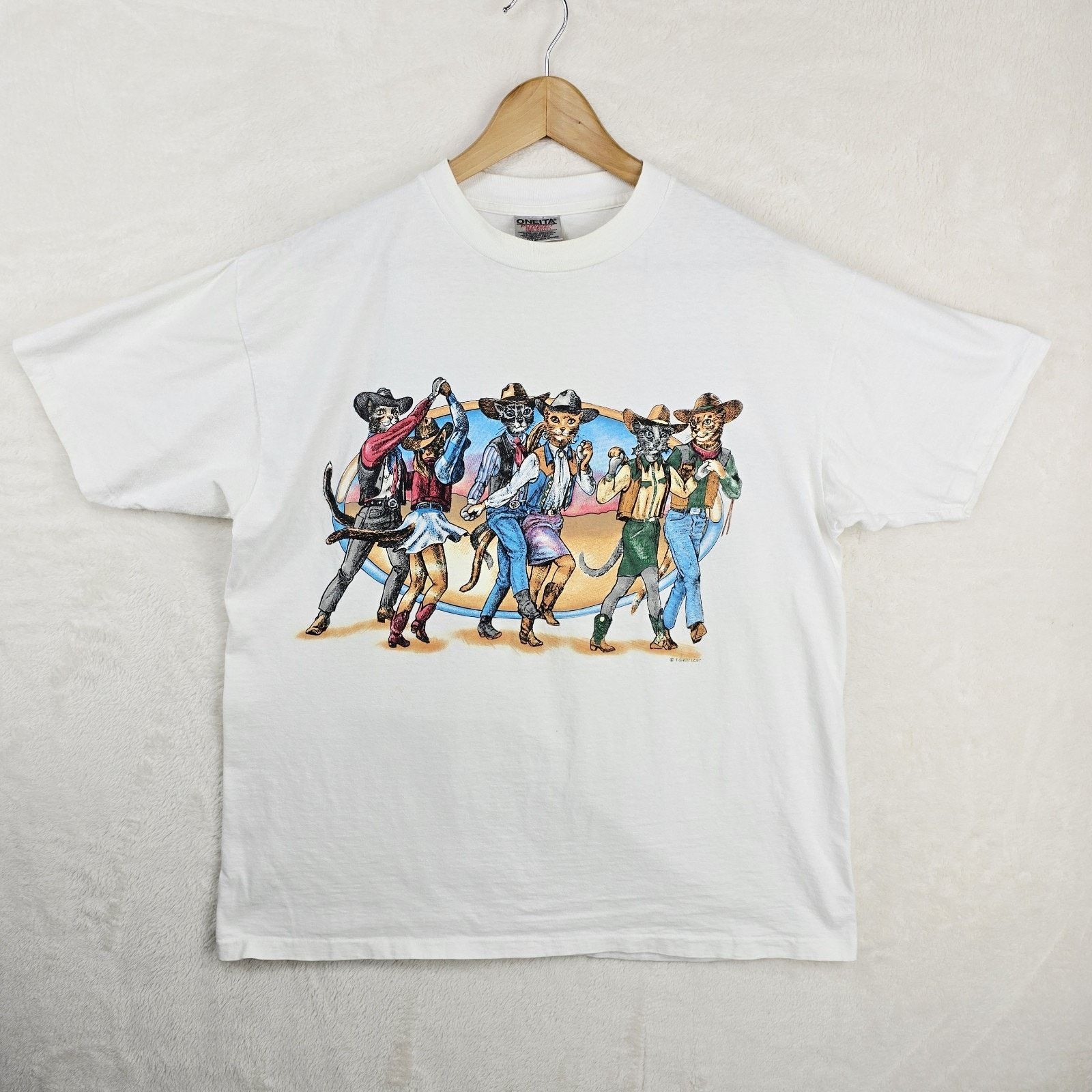 Other Vintage Dancing Cats Western Cowboys T-Shirt XL 90s Size US XL / EU 56 / 4 - 2 Thumbnail