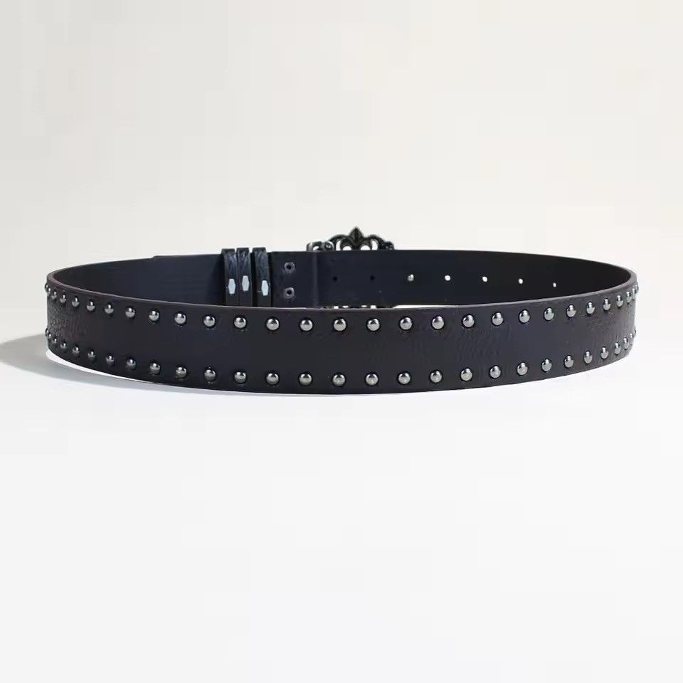 Japanese Brand Gothic Y2K Women Men Lion Studed Pu Leather Belts Size 30 - 3 Thumbnail