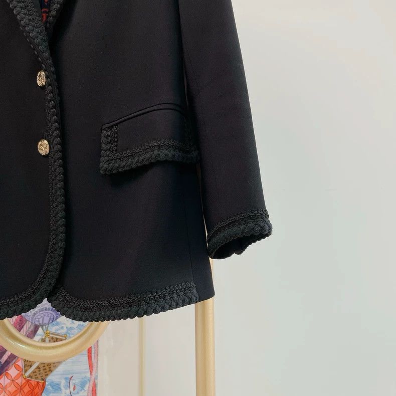 Gucci Gucci Black braided grained gold-buttoned suit jacket 2504 Size XS / US 0-2 / IT 36-38 - 4 Thumbnail