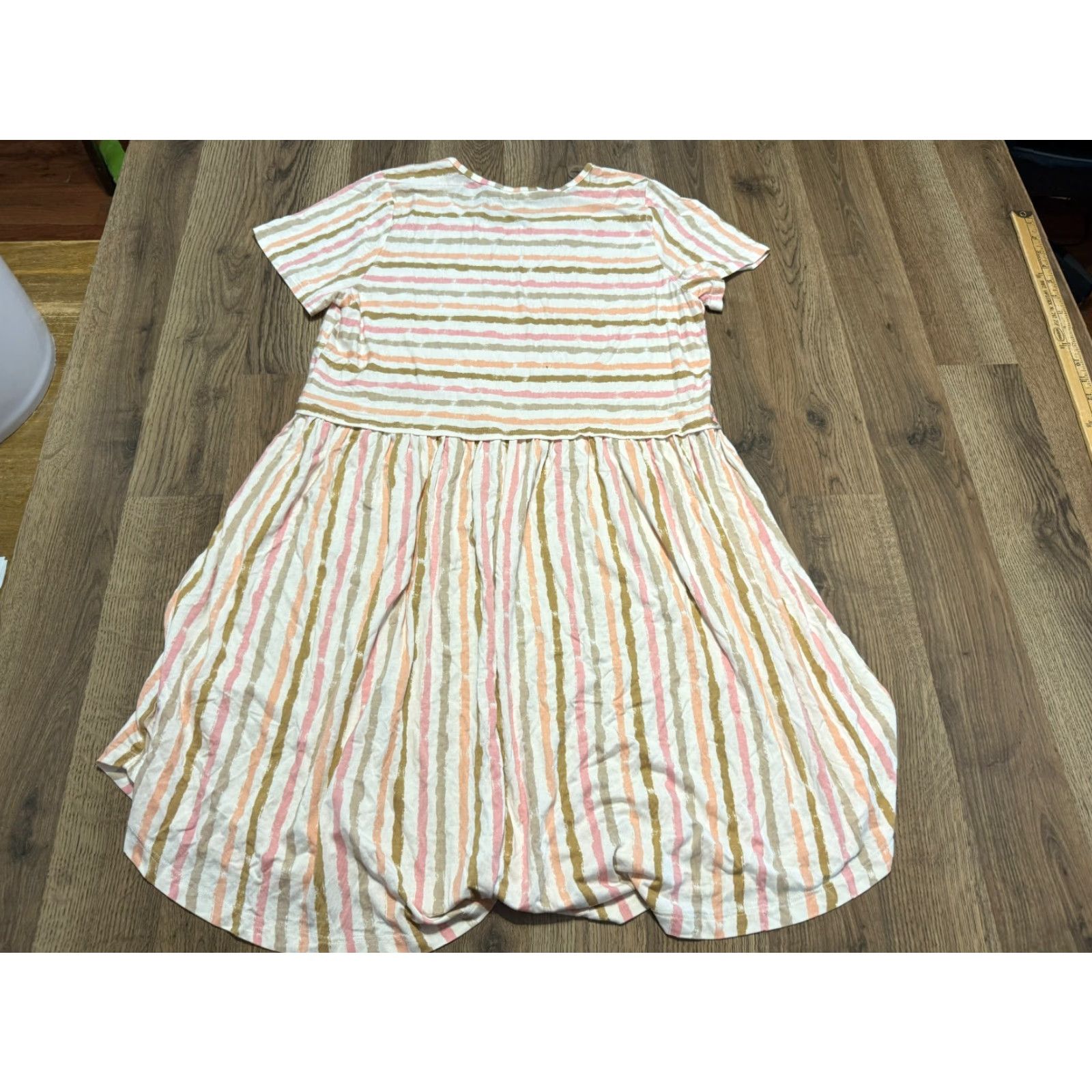 Vintage Be Stage Dress Women XL Peach Tan Short Sleeve Lightweight Sundress Size 40" / US 18 - 2 Thumbnail