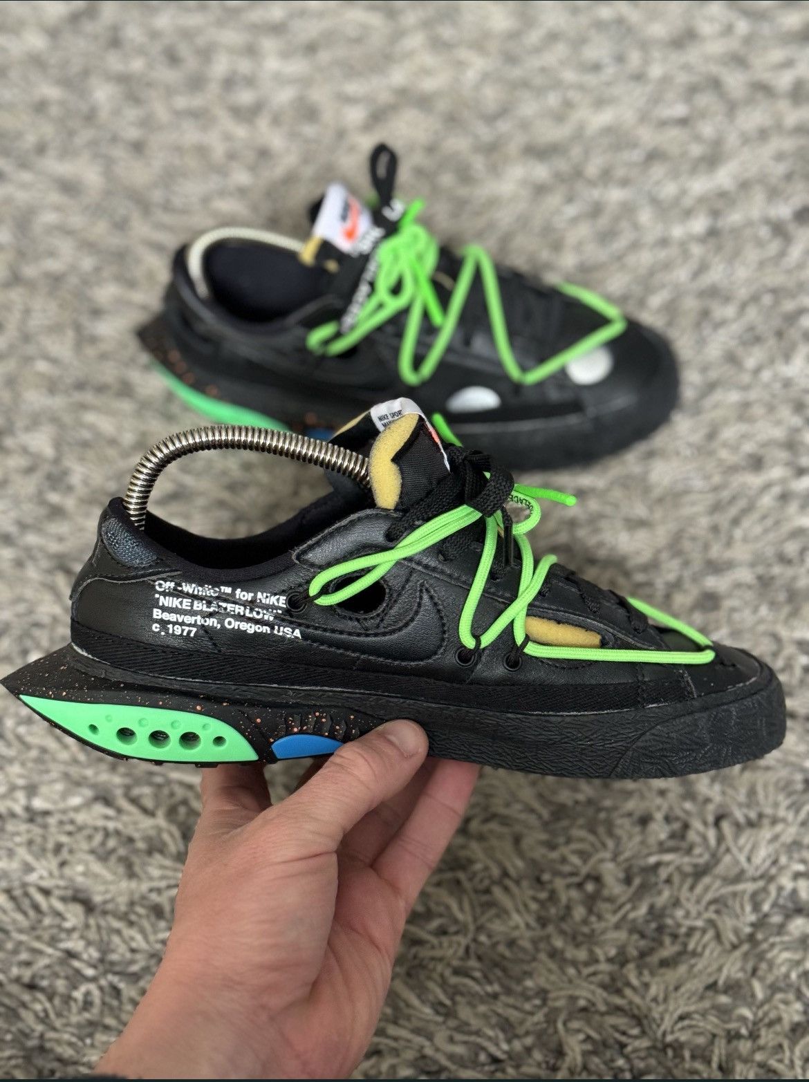 Nike × Off-White Nike Blazer Low x Off-White black & electro green sneakers Size US 7.5 / IT 37.5 - 3 Thumbnail
