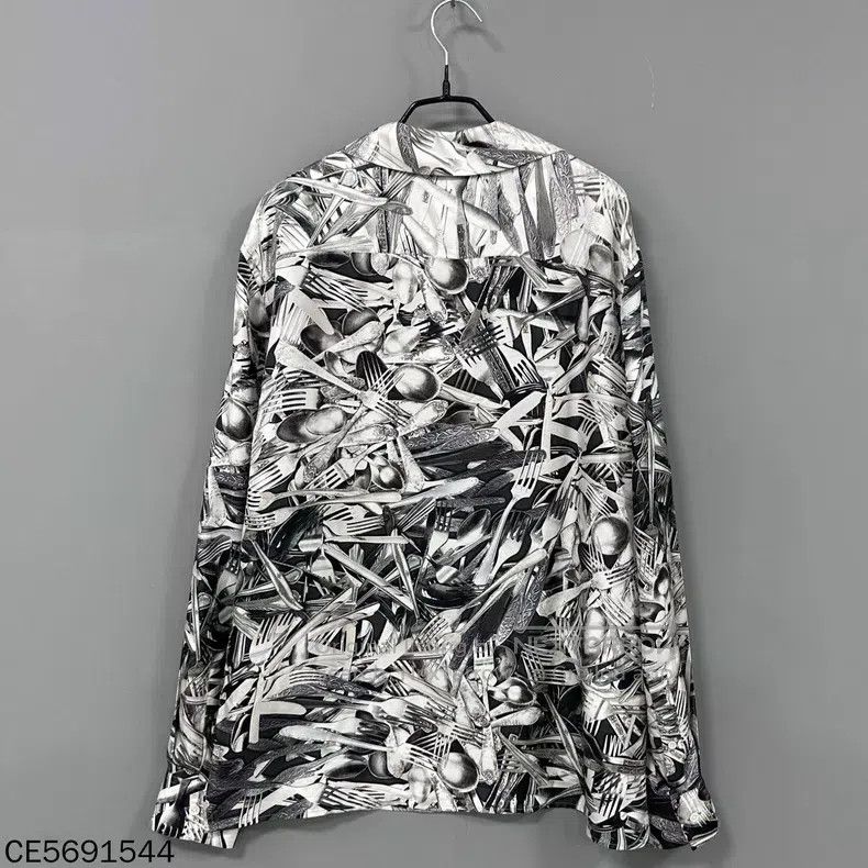 Loewe Loewe size 39 Tableware pattern embroidered logo silk shirt Size US M / EU 48-50 / 2 - 2 Thumbnail