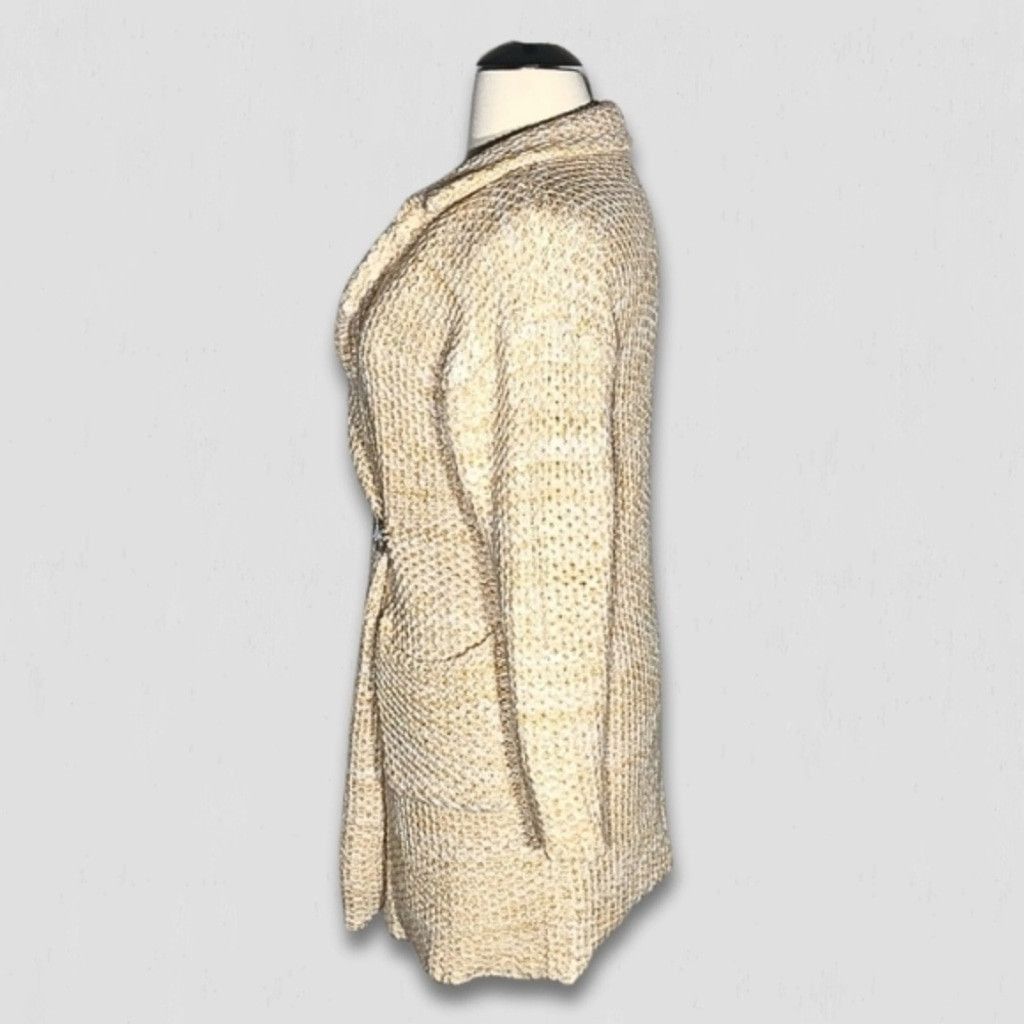 Forever 21 Y2K Long Coat Cable Knit Deep Pockets Cream/Yellow sz S Size L / US 10 / IT 46 - 3 Thumbnail