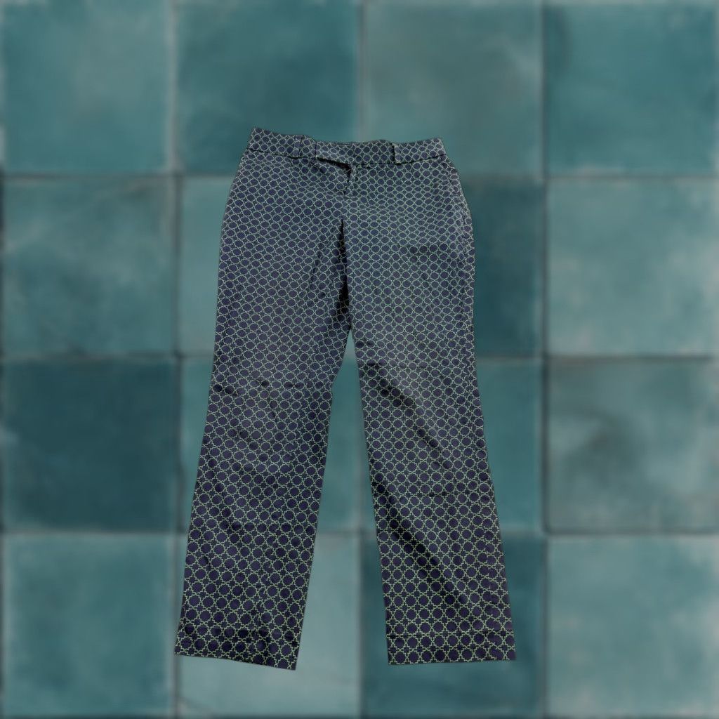 Banana Republic Banana Republic Pants Women 00P Petite Geometric Print Navy Green Cotton Spandex Straight Leg, Zipper Fly, Pockets, Stretch, Petite Womens 00P Size 24" / US 00 / IT 34 - 1 Thumbnail