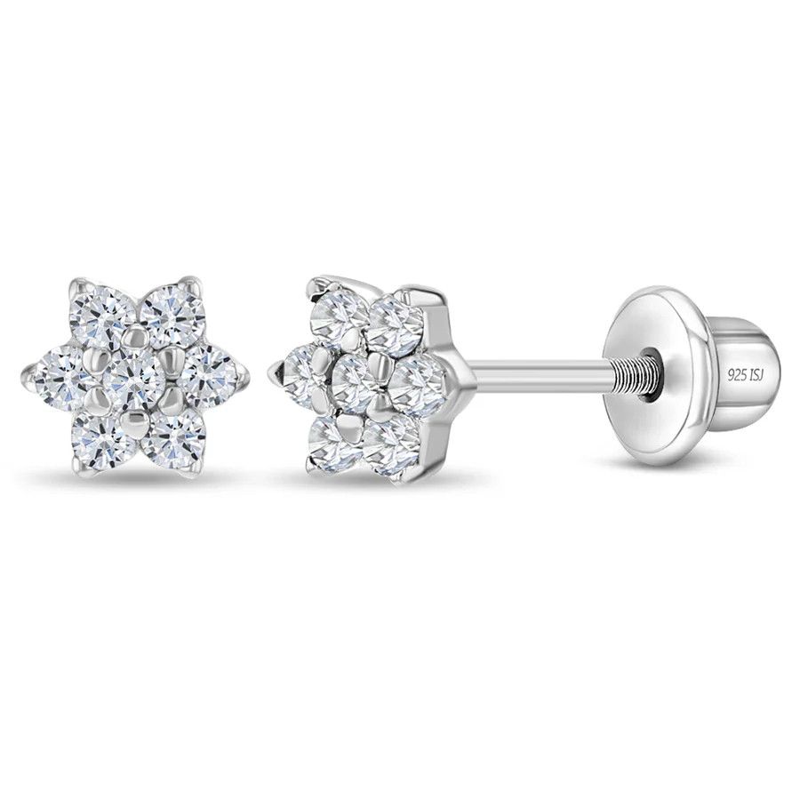 Other CZ Cluster Flower Clear Earrings - Sterling Silver Size ONE SIZE - 1 Thumbnail
