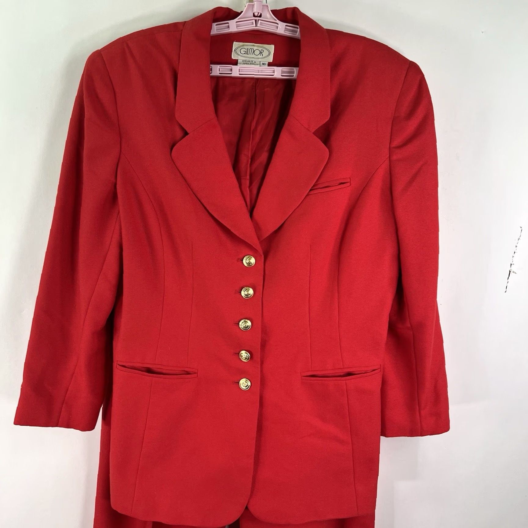 Vintage VINTAGE Gilmor 2-Piece Suit Set Wool Blend Blazer & Pants Womens Size 16 Red 80s 90s Size 38" / US 16 / IT 52 - 4 Thumbnail