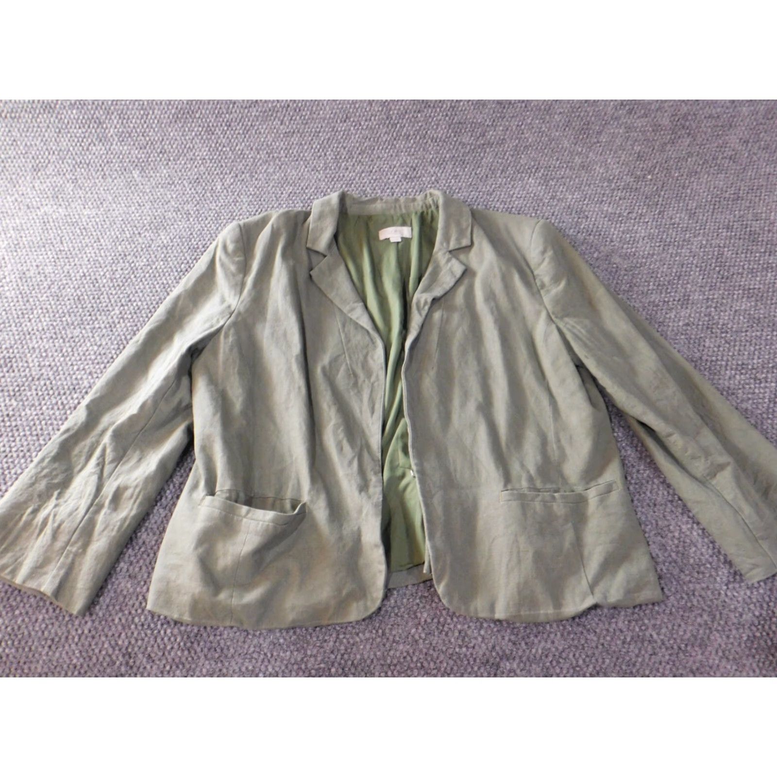 Ann Taylor Ann Taylor Loft Jacket Blazer 14 Green Linen Blend Knit Pocket Casual Women's Regular Mid-Length Spring Fall Size XL / US 12-14 / IT 48-50 - 2 Thumbnail