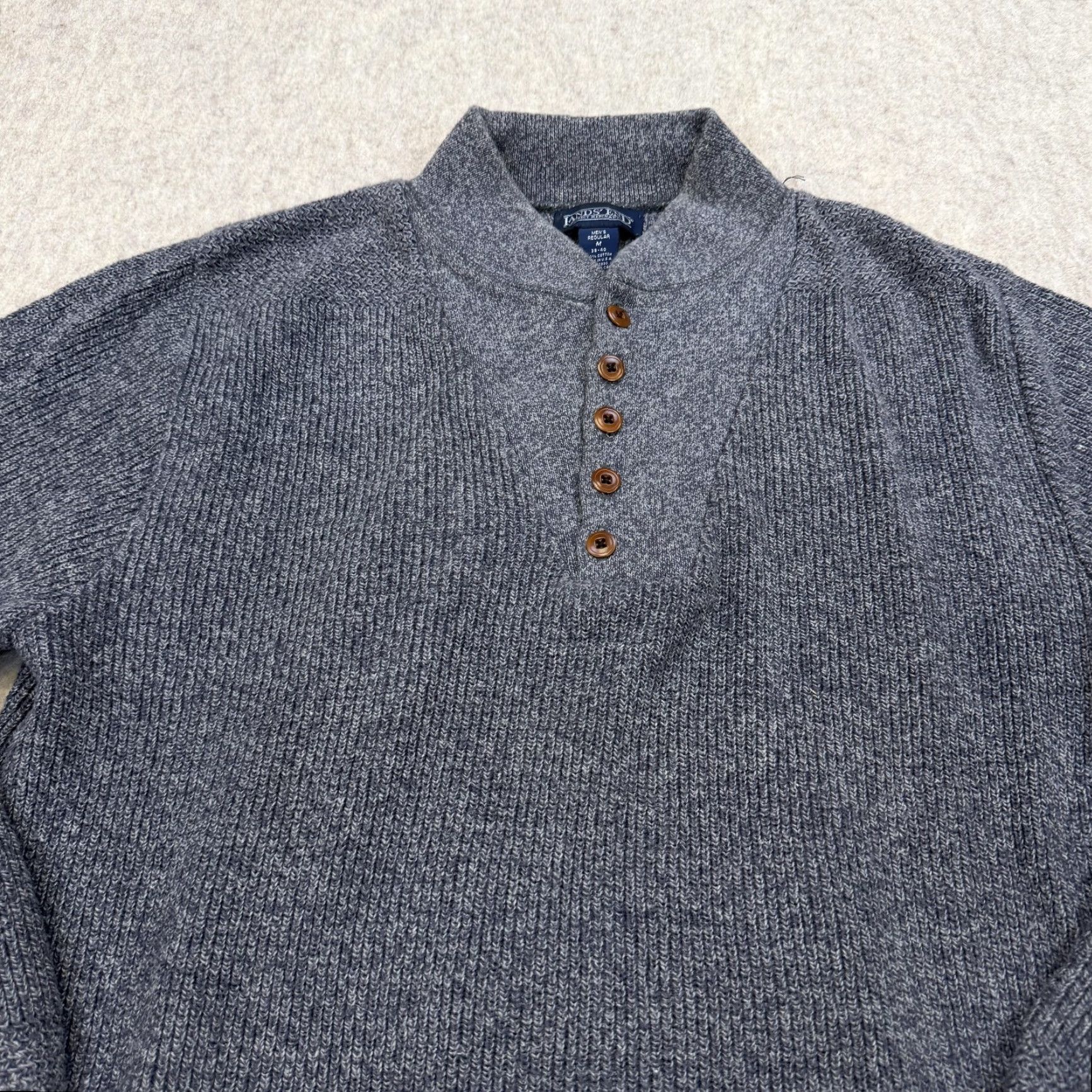 Lands' End VINTAGE Lands End Sweater Mens Medium Gray Cotton Mock Neck Henley Made USA 90s Size US M / EU 48-50 / 2 - 2 Thumbnail