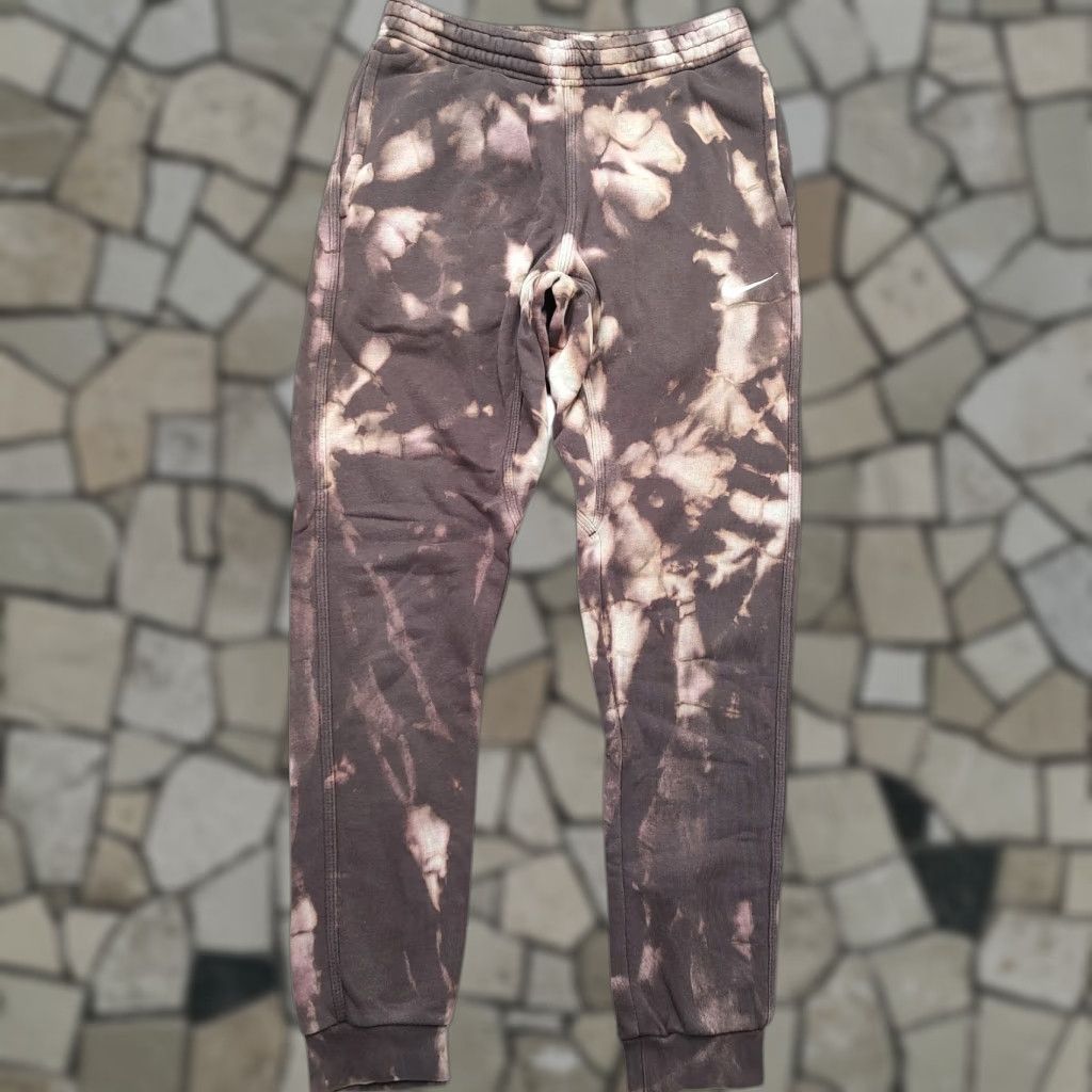Nike Nike Sweatpants Mens Tie Dye Acid Wash Drawstring Maroon 90s Athleisure College Logo Pockets Size US 29 - 1 Thumbnail