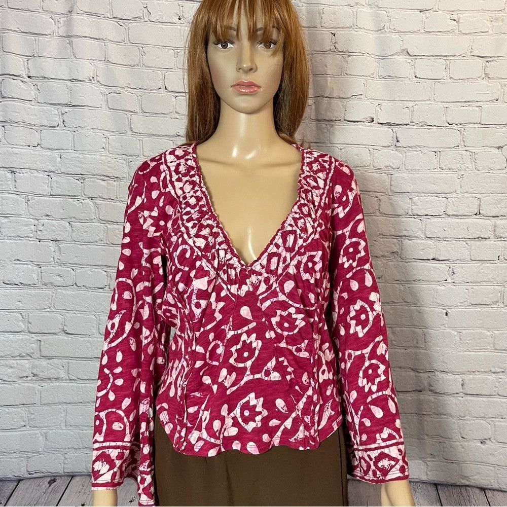 Free People New Free People On the Block Bell Sleeve Berry Combo Cotton Size L / US 10 / IT 46 - 3 Thumbnail