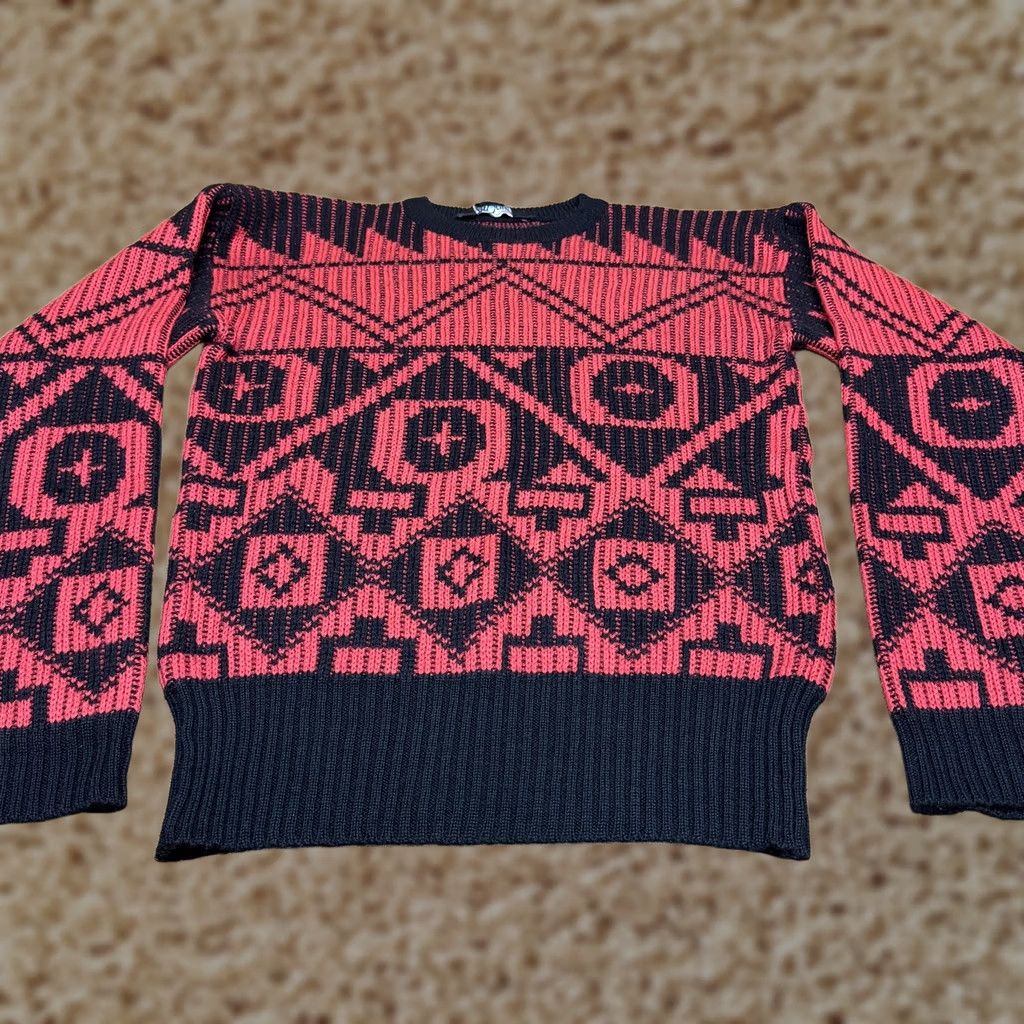 Vintage VINTAGE Profile Sweater Mens L Red Wool Geometric Crewneck Pullover 90s Size US L / EU 52-54 / 3 - 1 Thumbnail