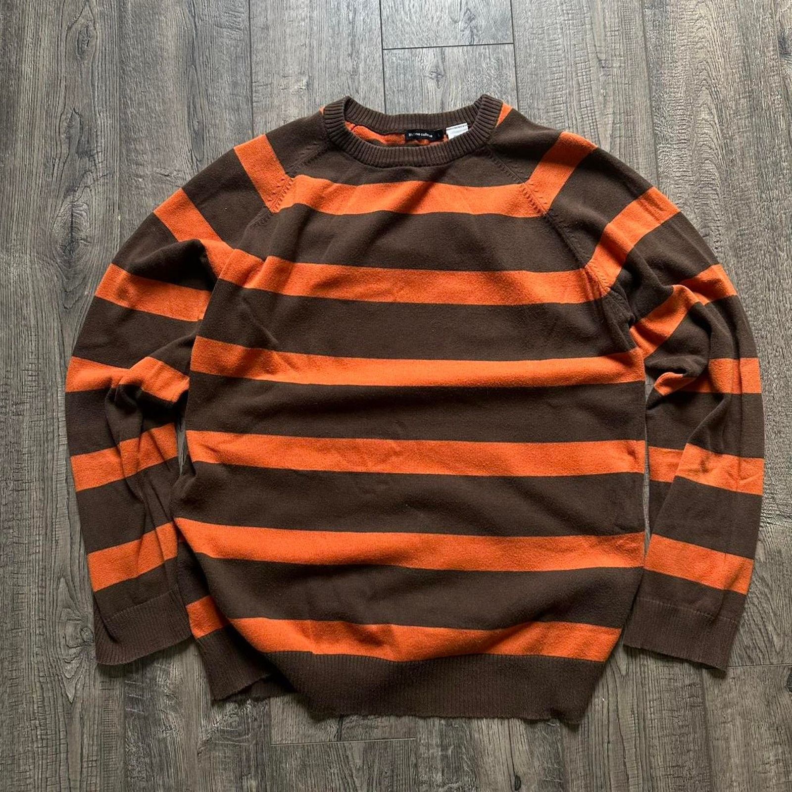 Vintage Vintage Y2K 00s Orange Brown Striped Basic Pullover Sweater Size US L / EU 52-54 / 3 - 4 Thumbnail