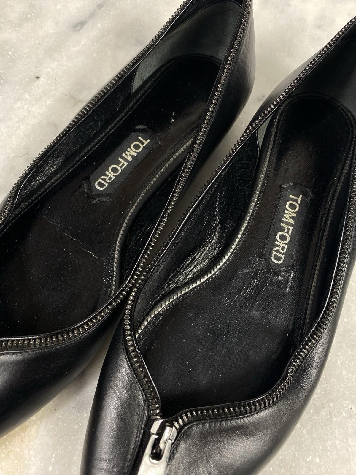 Tom Ford Tom Ford Black Leather Ballet Flats with Zipper Trim Size US 12 / IT 42 - 4 Thumbnail