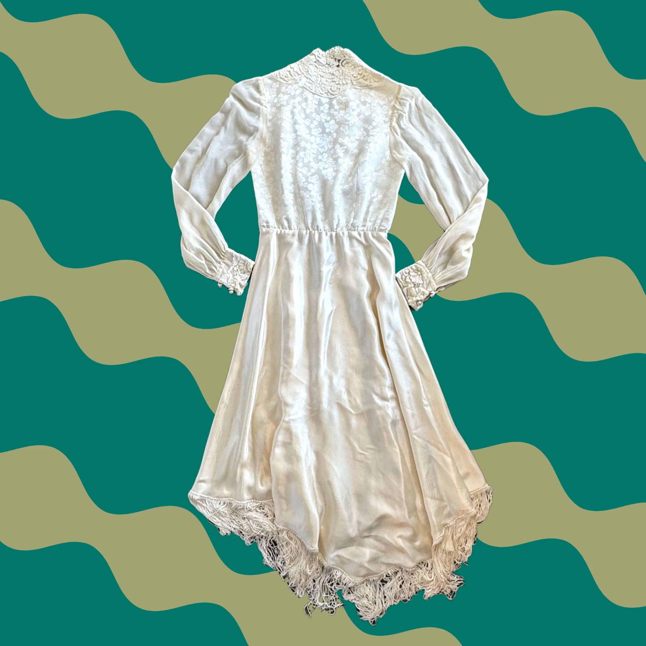 Vintage VINTAGE Marshall-Rousso White Lace Wedding Dress Small Maxi Formal Embroidered Floral Long Sleeve Womens Dress Size S / US 4 / IT 40 - 1 Thumbnail