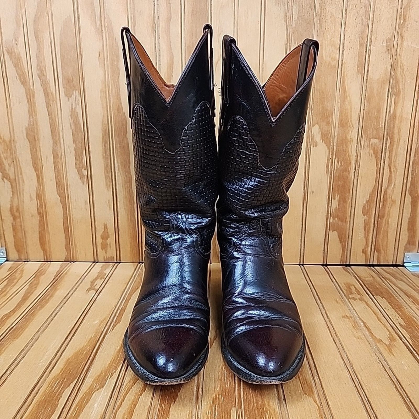 The Unbranded Brand Handmade Woven Leather El Dorado Western Cowboy Boots Men 9D Size US 9 / EU 42 - 2 Thumbnail