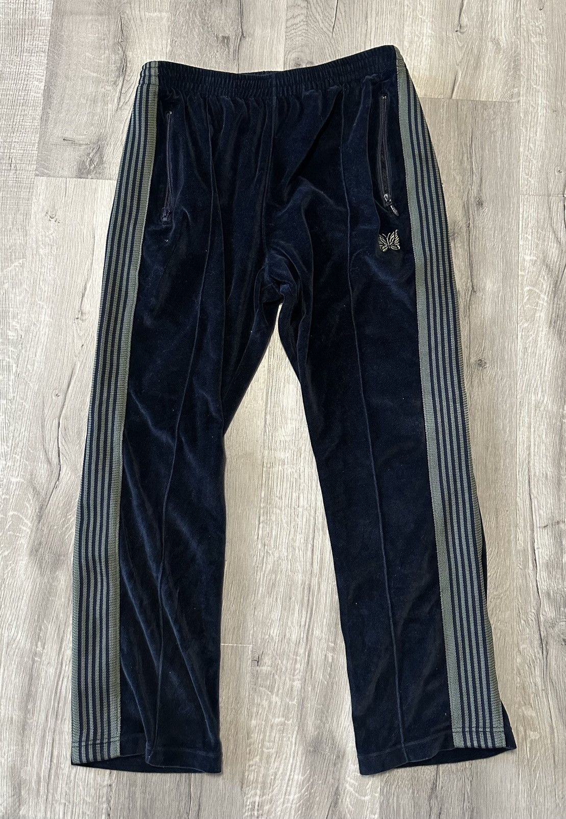 Needles Needles Striped Velour Track Pants - Navy/Green Size US 33 - 1 Thumbnail