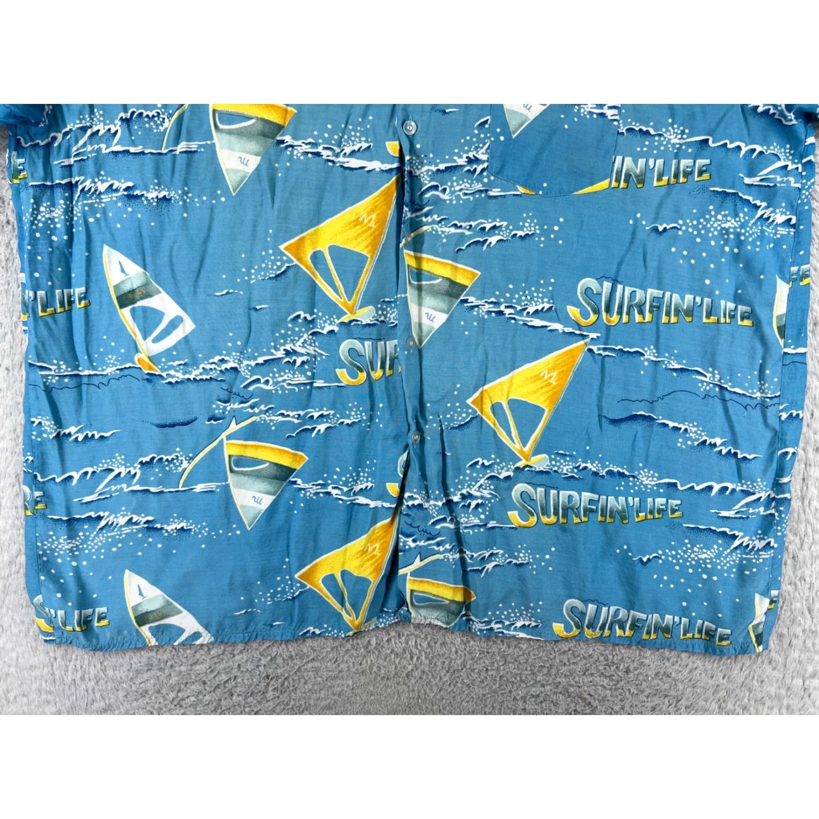 Vintage Bonjour Shirt BonJour Mens Button-Up Hawaiian 3XL Blue Wind Surfer Print Rayon Shirt Mens Hawaiian Beach Luau Aloha Palm 90s? Size US XXL / EU 58 / 5 - 7 Thumbnail