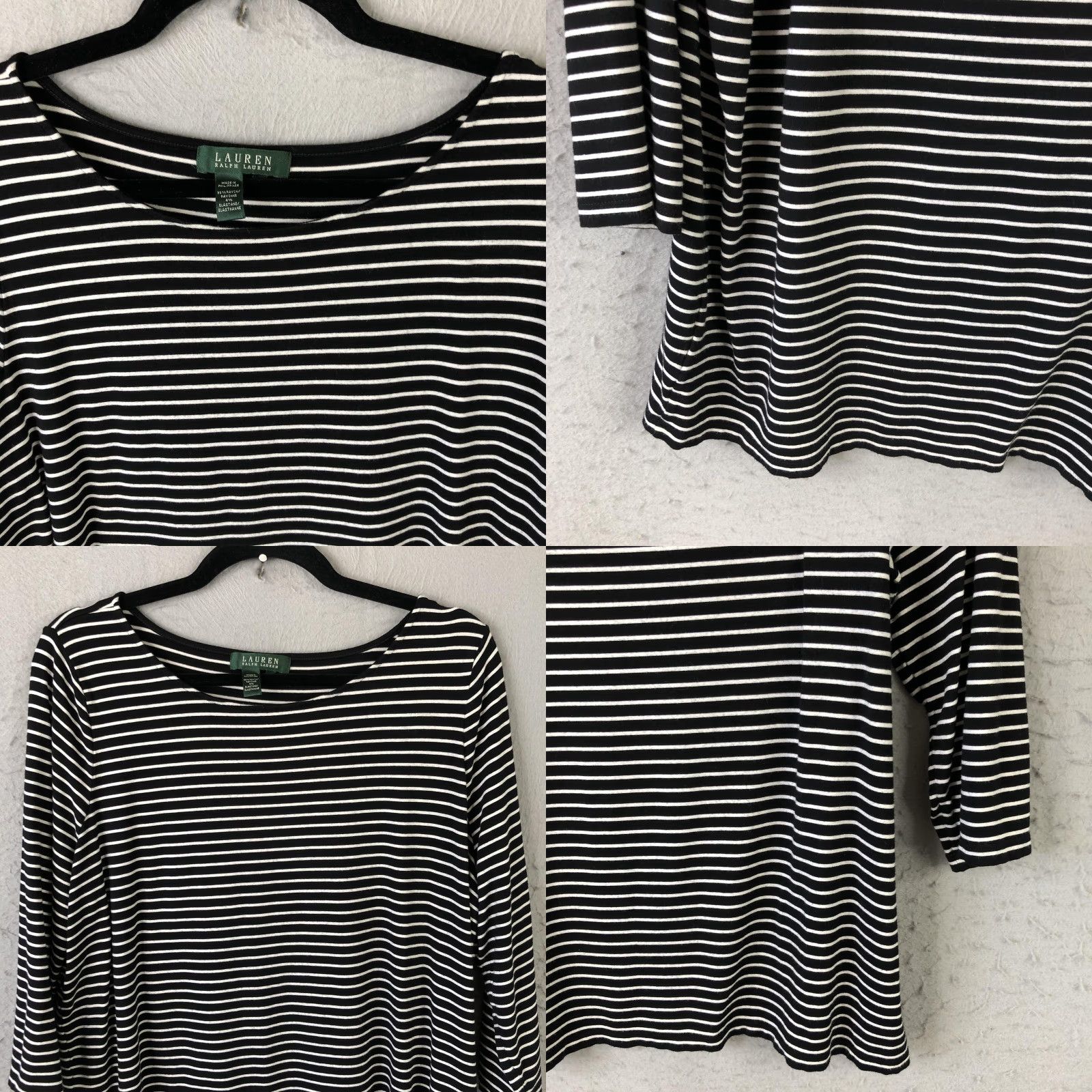 Ralph Lauren Lauren Ralph Lauren Shirt Womens 2X Black Stripe Boat Neck 3/4 Sleeve Stretch Size XXL / US 16-18 / IT 52-54 - 9 Thumbnail